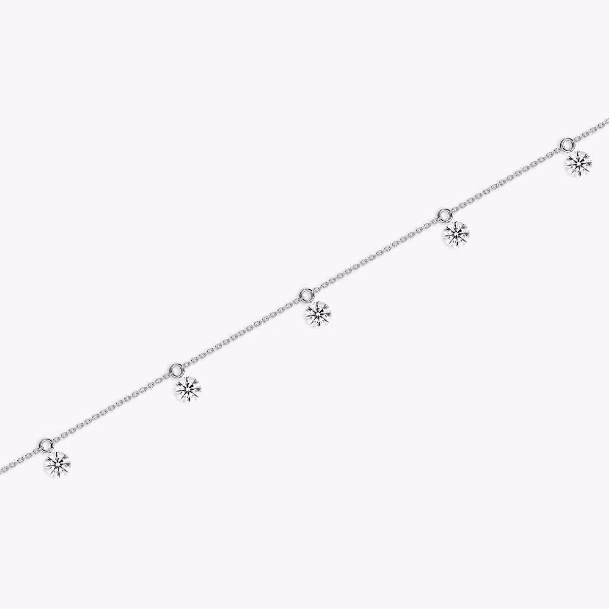 Floating Station Bracelet | Round Brilliant | 14k | White Gold | diamondCount: 5 | diamondSize: large | chainLength: 7