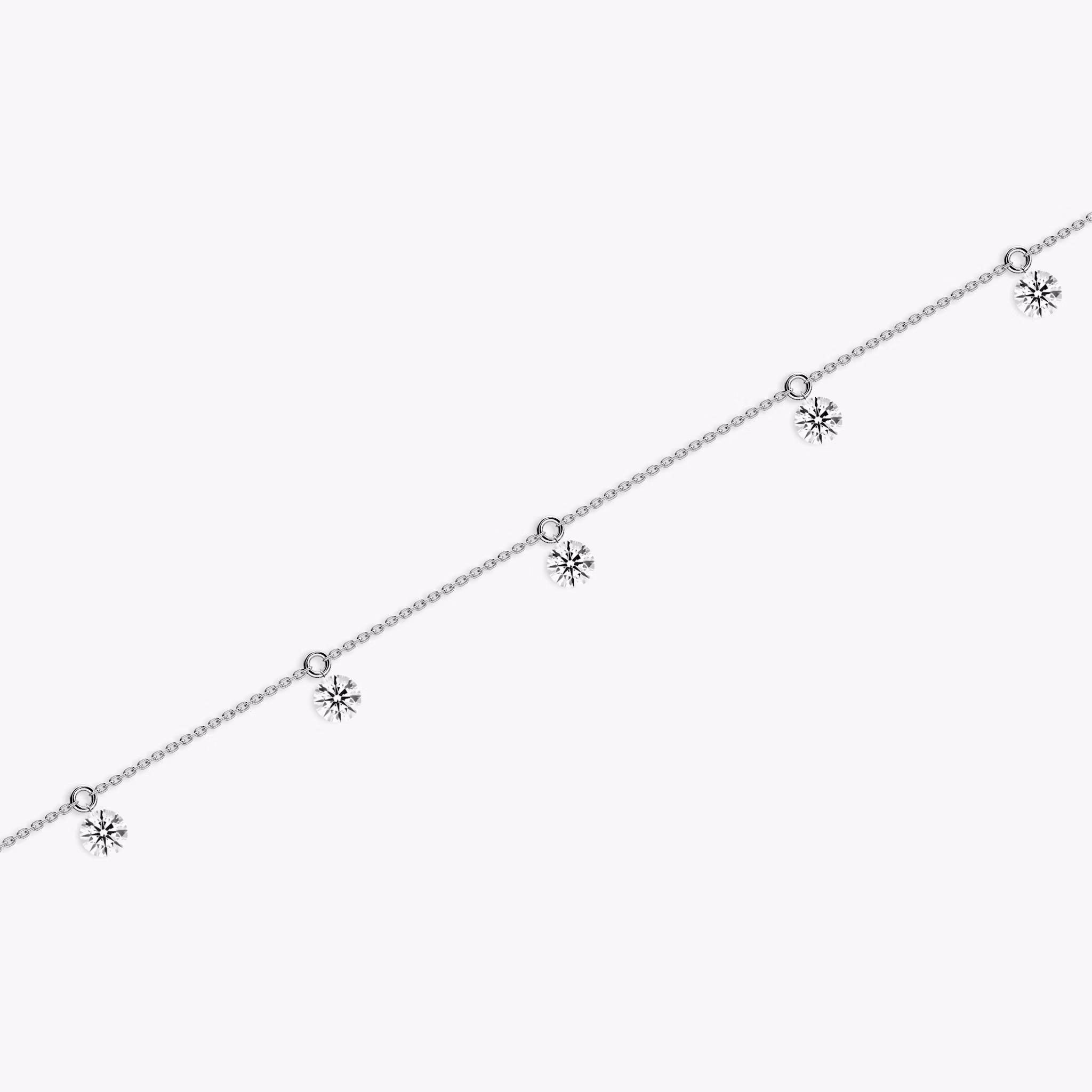Floating Station Bracelet | Round Brilliant | 14k | White Gold | diamondCount: 5 | diamondSize: large | chainLength: 7