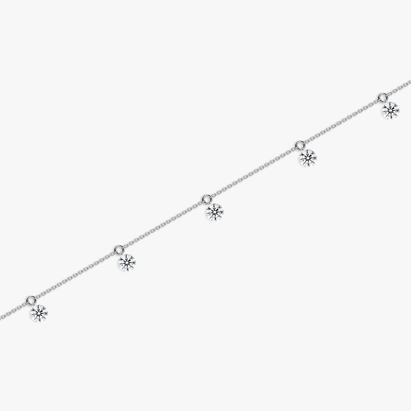Floating Station Bracelet | Round Brilliant | 14k | White Gold | diamondCount: 5 | diamondSize: large | chainLength: 7