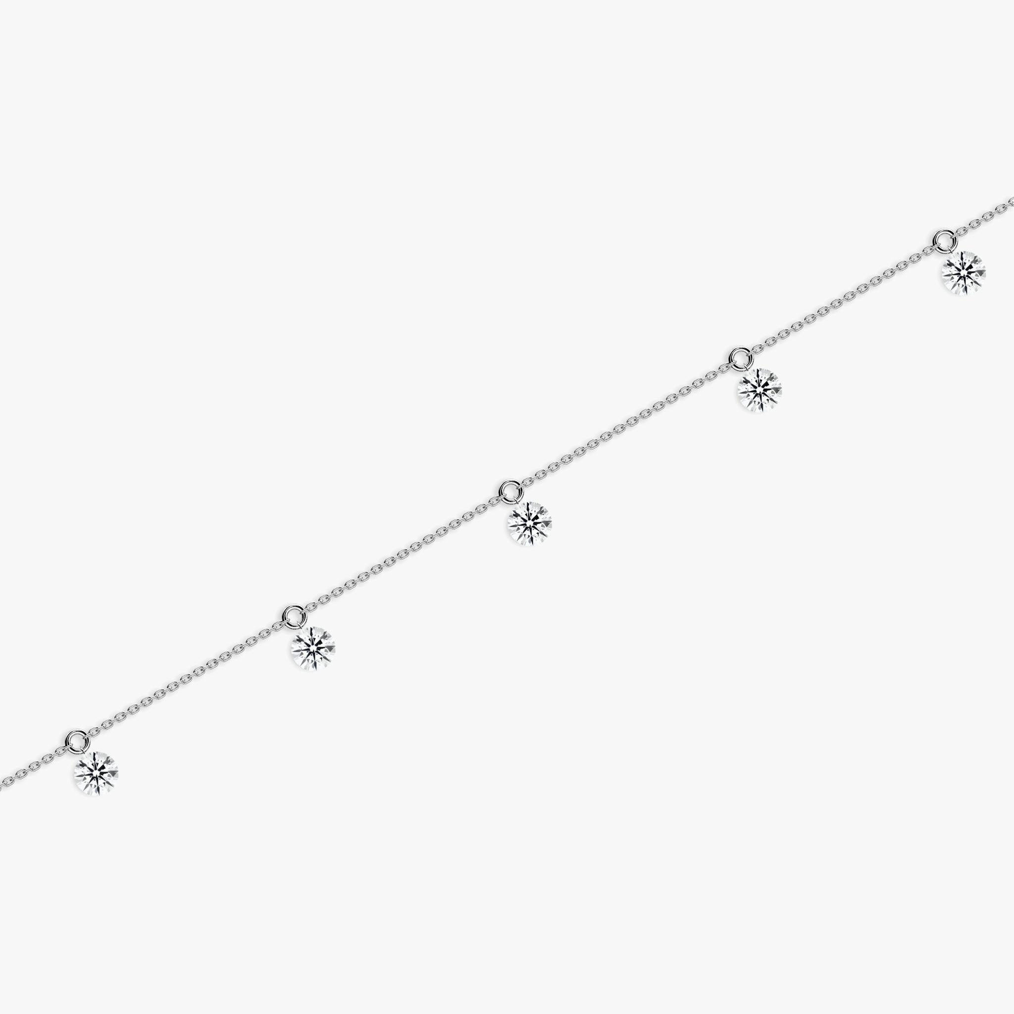 Floating Station Bracelet | Round Brilliant | 14k | White Gold | diamondCount: 5 | diamondSize: large | chainLength: 7