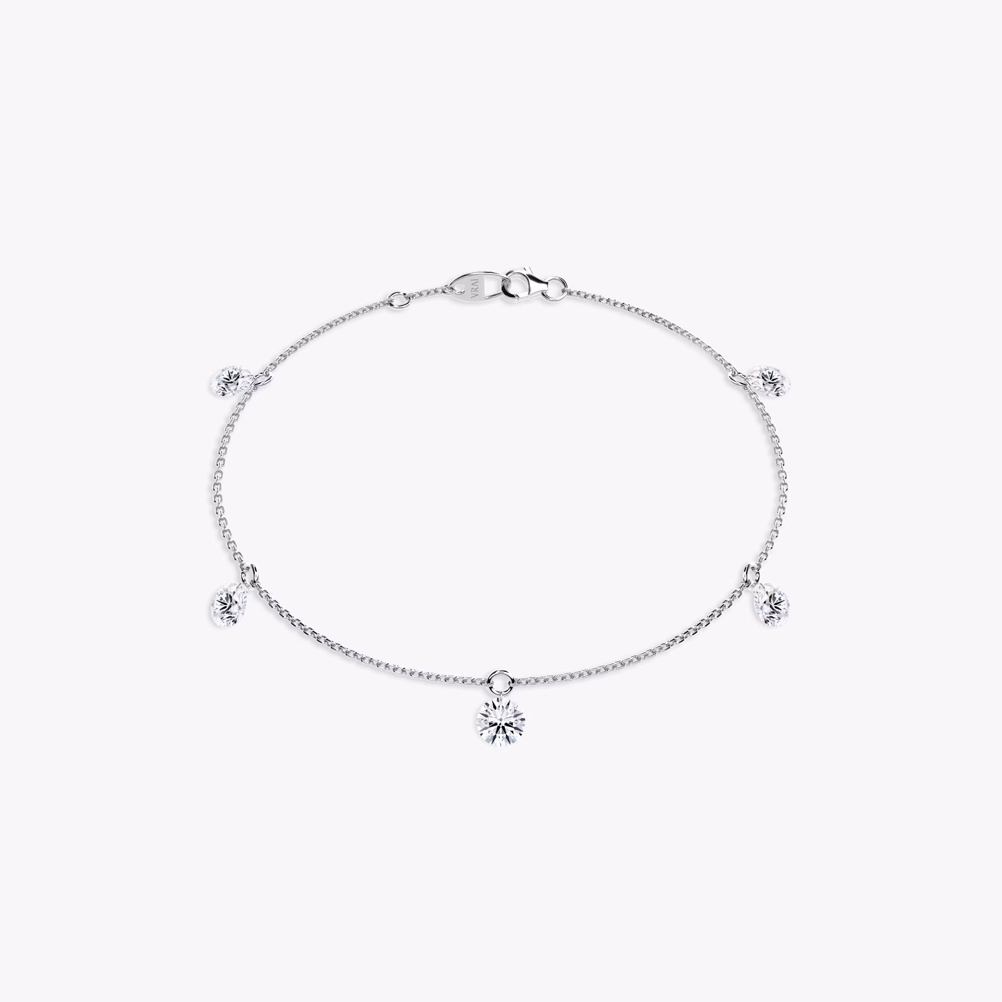 Floating Station Bracelet | Round Brilliant | 14k | White Gold | diamondCount: 5 | diamondSize: large | chainLength: 7