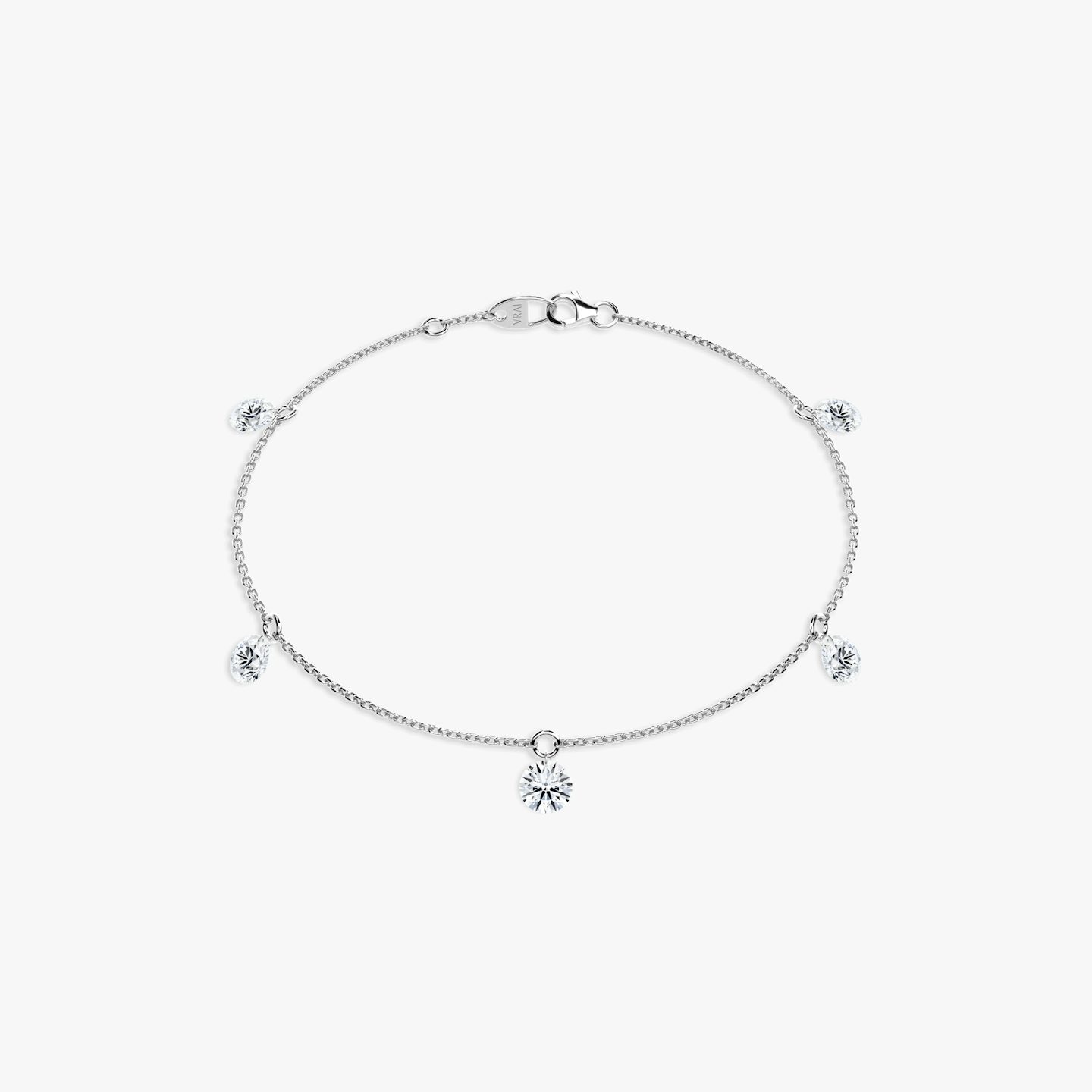 Floating Station Bracelet | Round Brilliant | 14k | White Gold | diamondCount: 5 | diamondSize: large | chainLength: 7