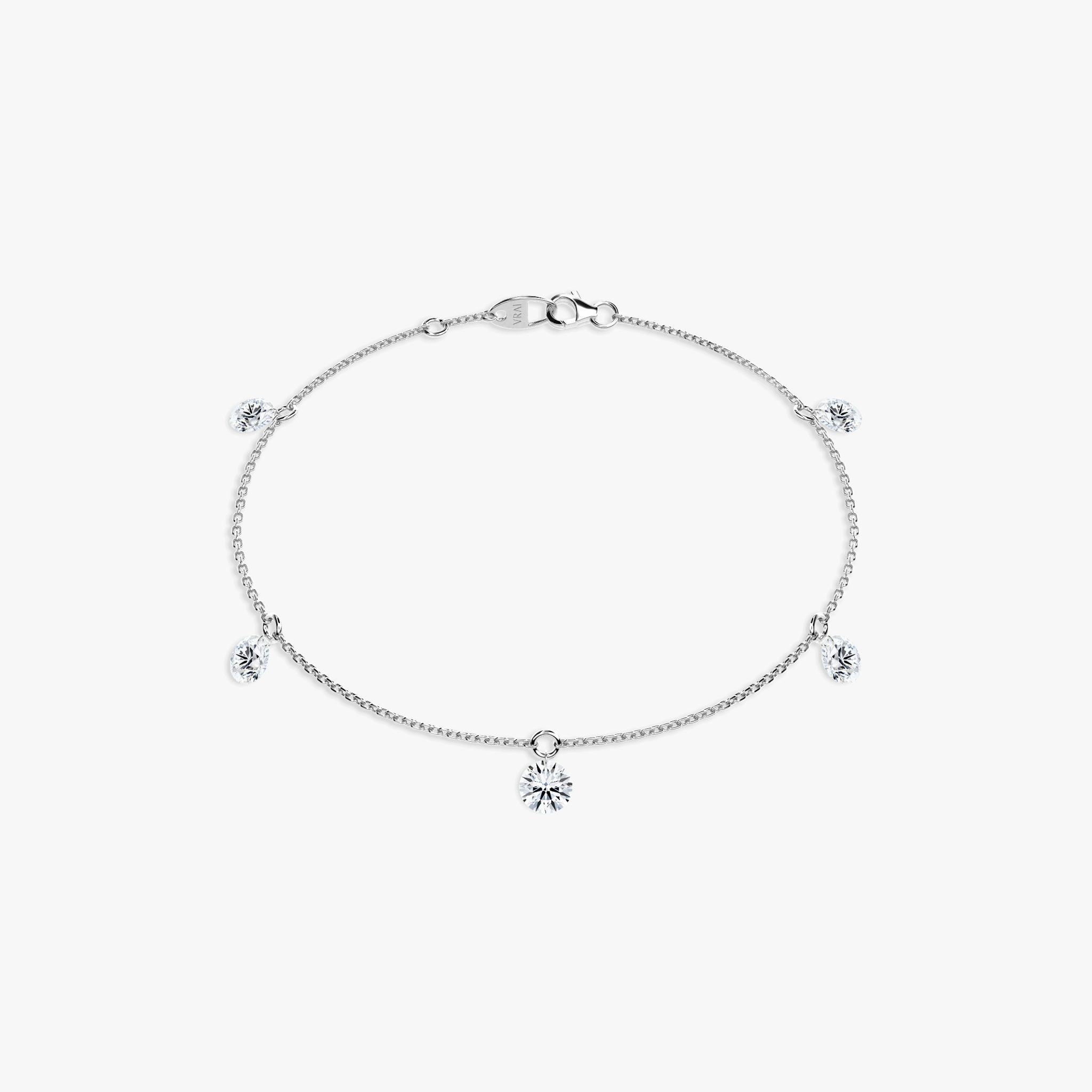 Floating Station Bracelet | Round Brilliant | 14k | White Gold | diamondCount: 5 | diamondSize: large | chainLength: 7