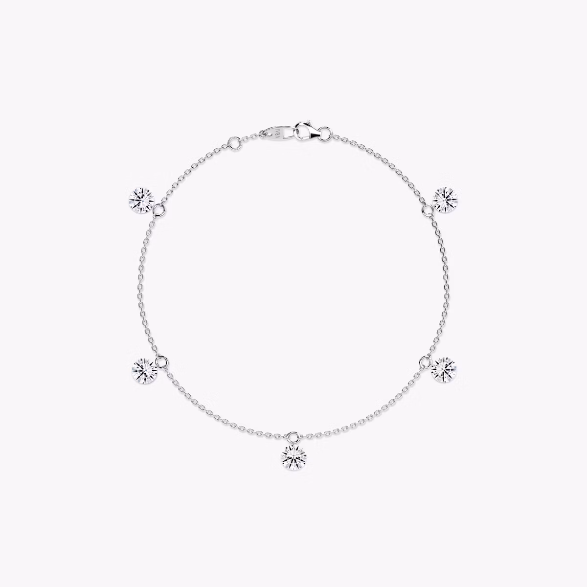 Floating Station Bracelet | Round Brilliant | 14k | White Gold | diamondCount: 5 | diamondSize: large | chainLength: 7