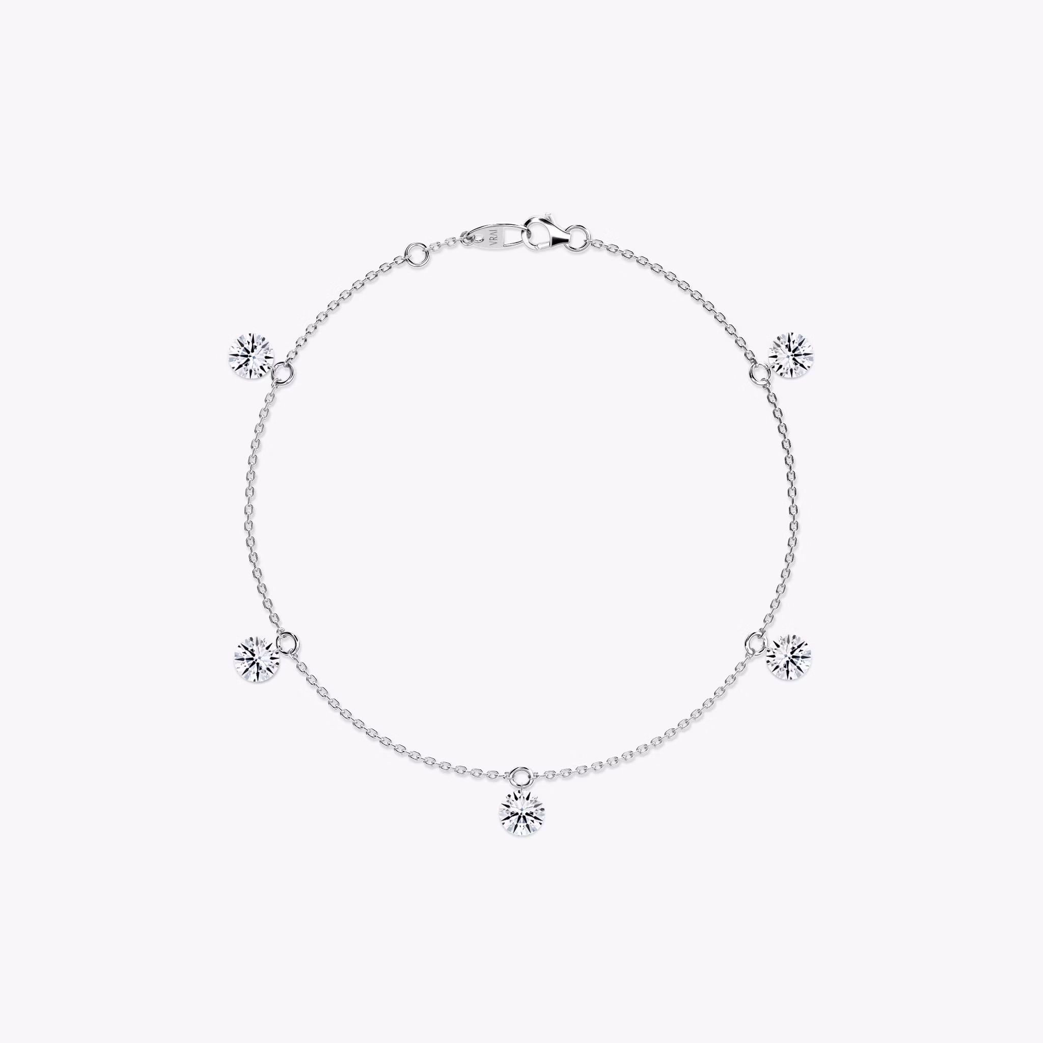 Floating Station Bracelet | Round Brilliant | 14k | White Gold | diamondCount: 5 | diamondSize: large | chainLength: 7