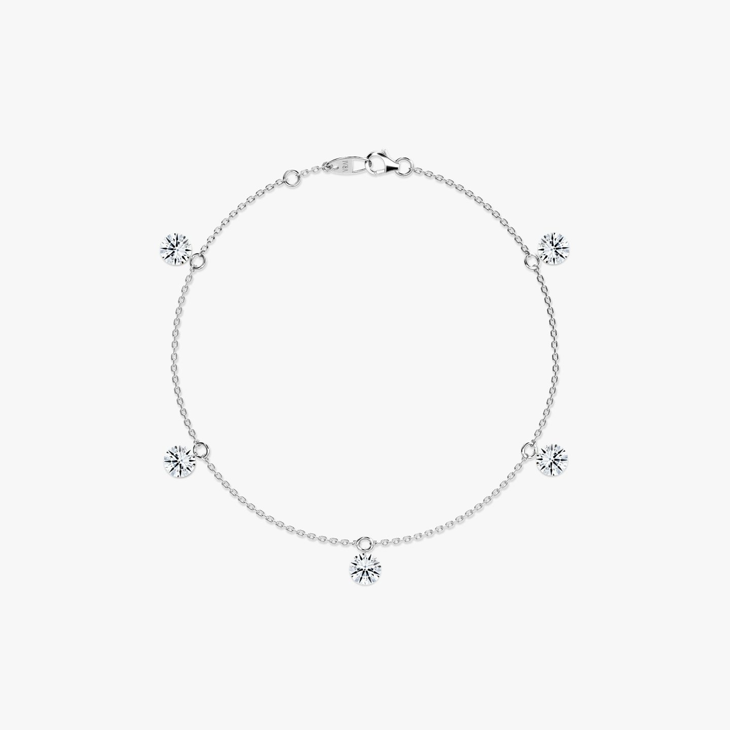 Floating Station Bracelet | Round Brilliant | 14k | White Gold | diamondCount: 5 | diamondSize: large | chainLength: 7