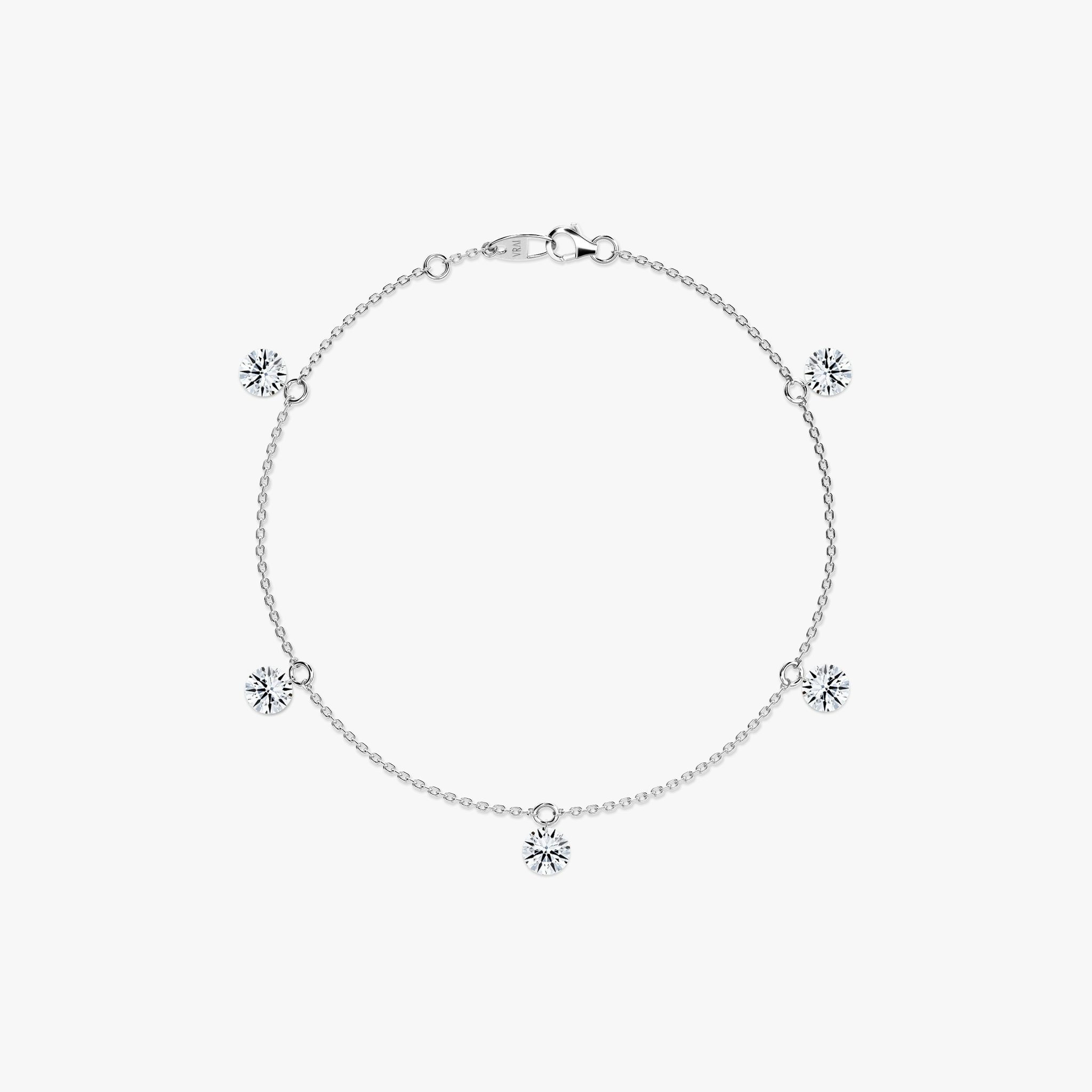 Floating Station Bracelet | Round Brilliant | 14k | White Gold | diamondCount: 5 | diamondSize: large | chainLength: 7