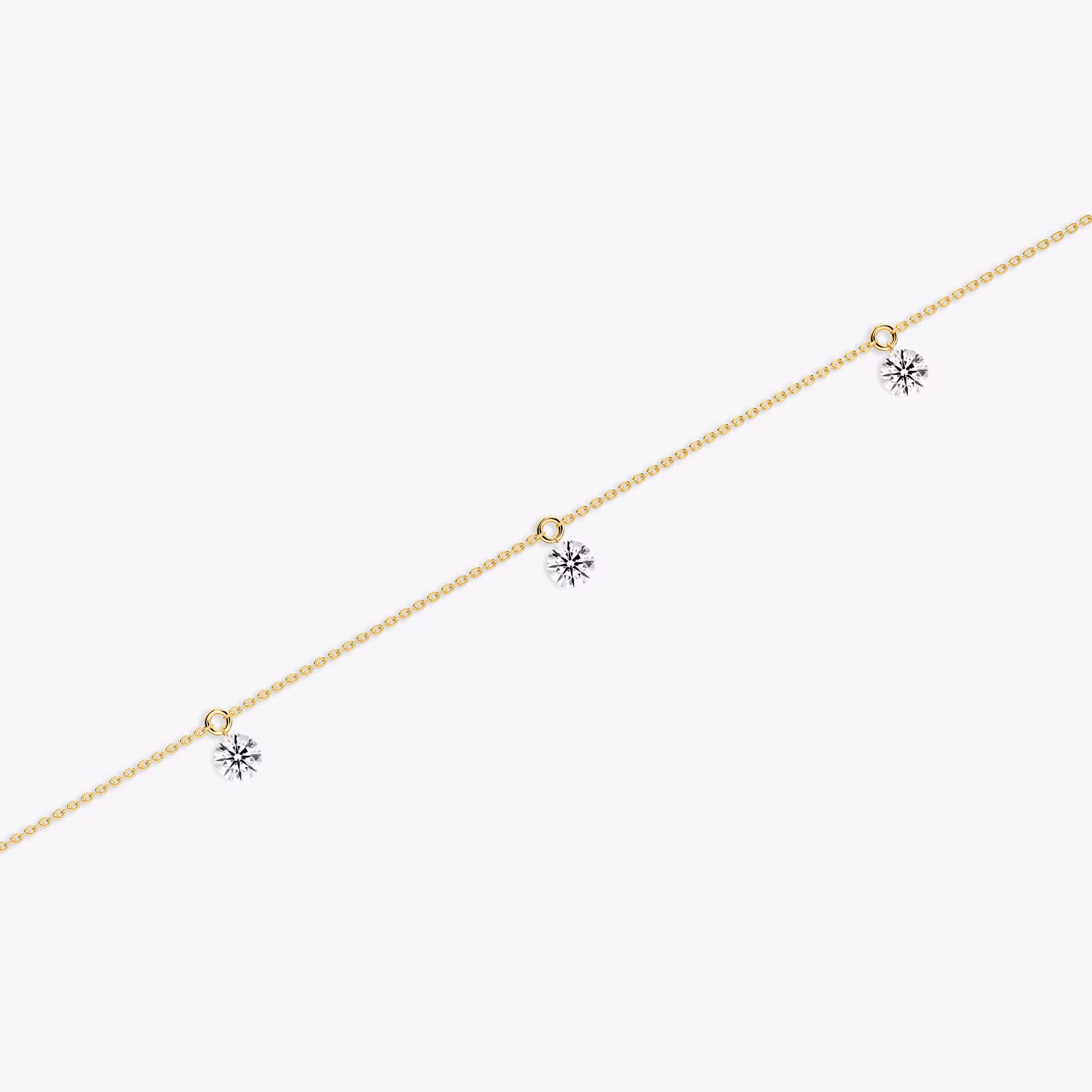 Floating Station Bracelet | Round Brilliant | 14k | Yellow Gold | diamondCount: 3 | diamondSize: large | chainLength: 7