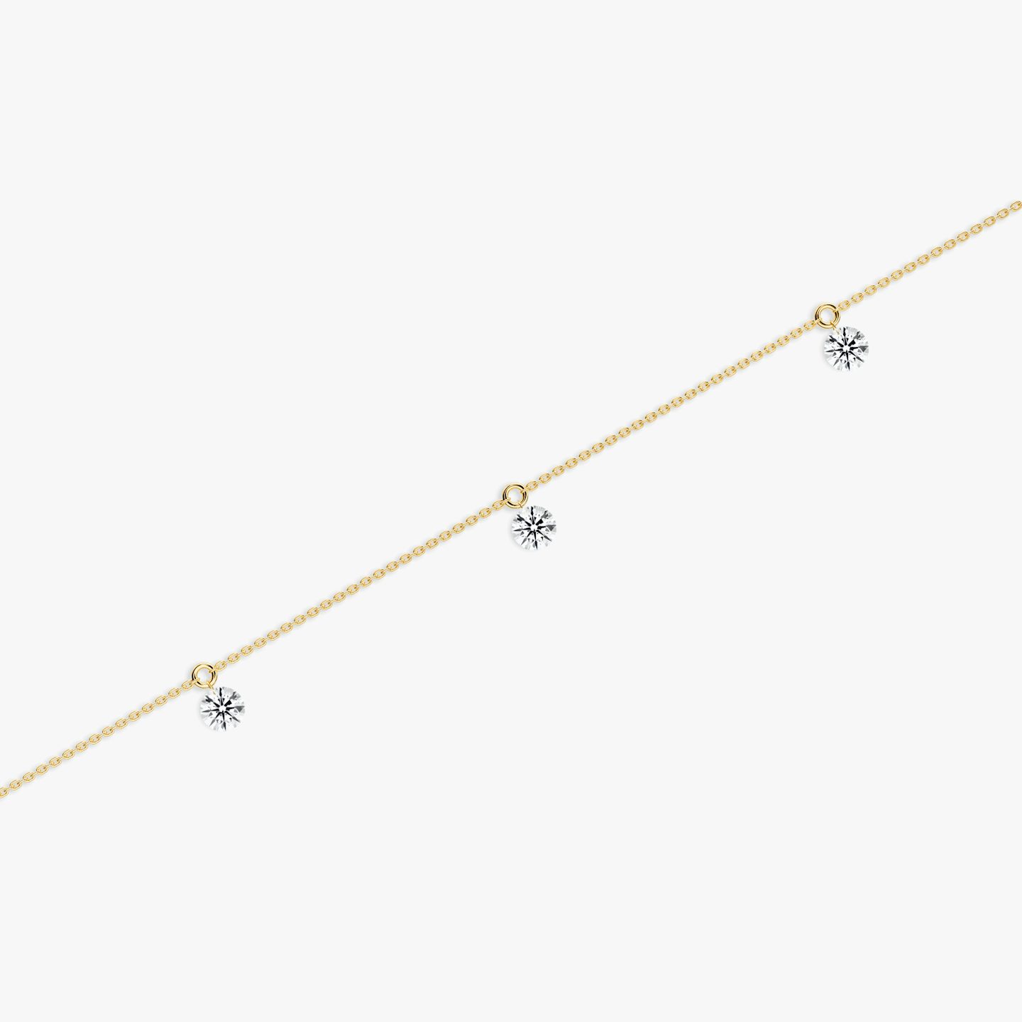 Floating Station Bracelet | Round Brilliant | 14k | Yellow Gold | diamondCount: 3 | diamondSize: large | chainLength: 7