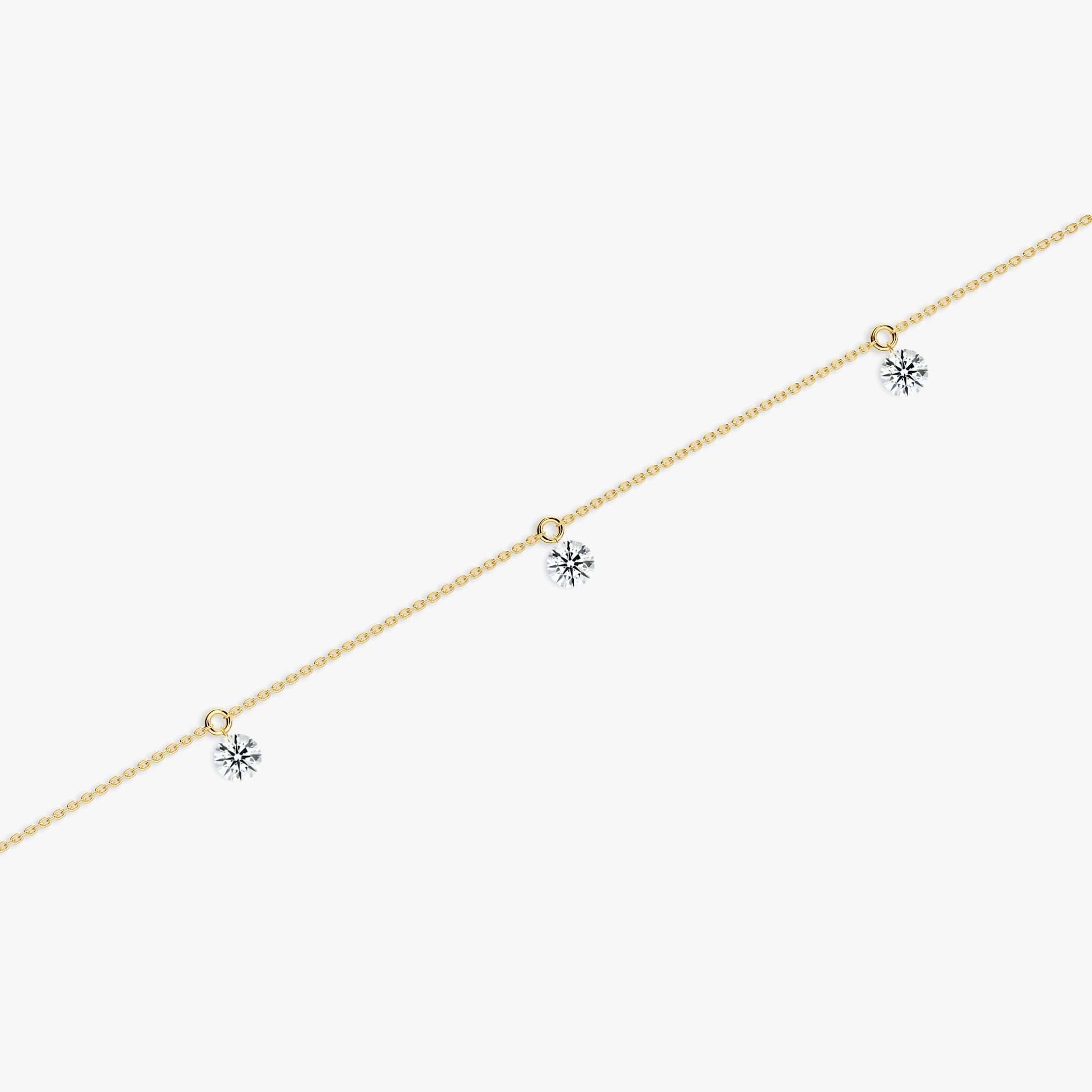 Floating Station Bracelet | Round Brilliant | 14k | Yellow Gold | diamondCount: 3 | diamondSize: large | chainLength: 7