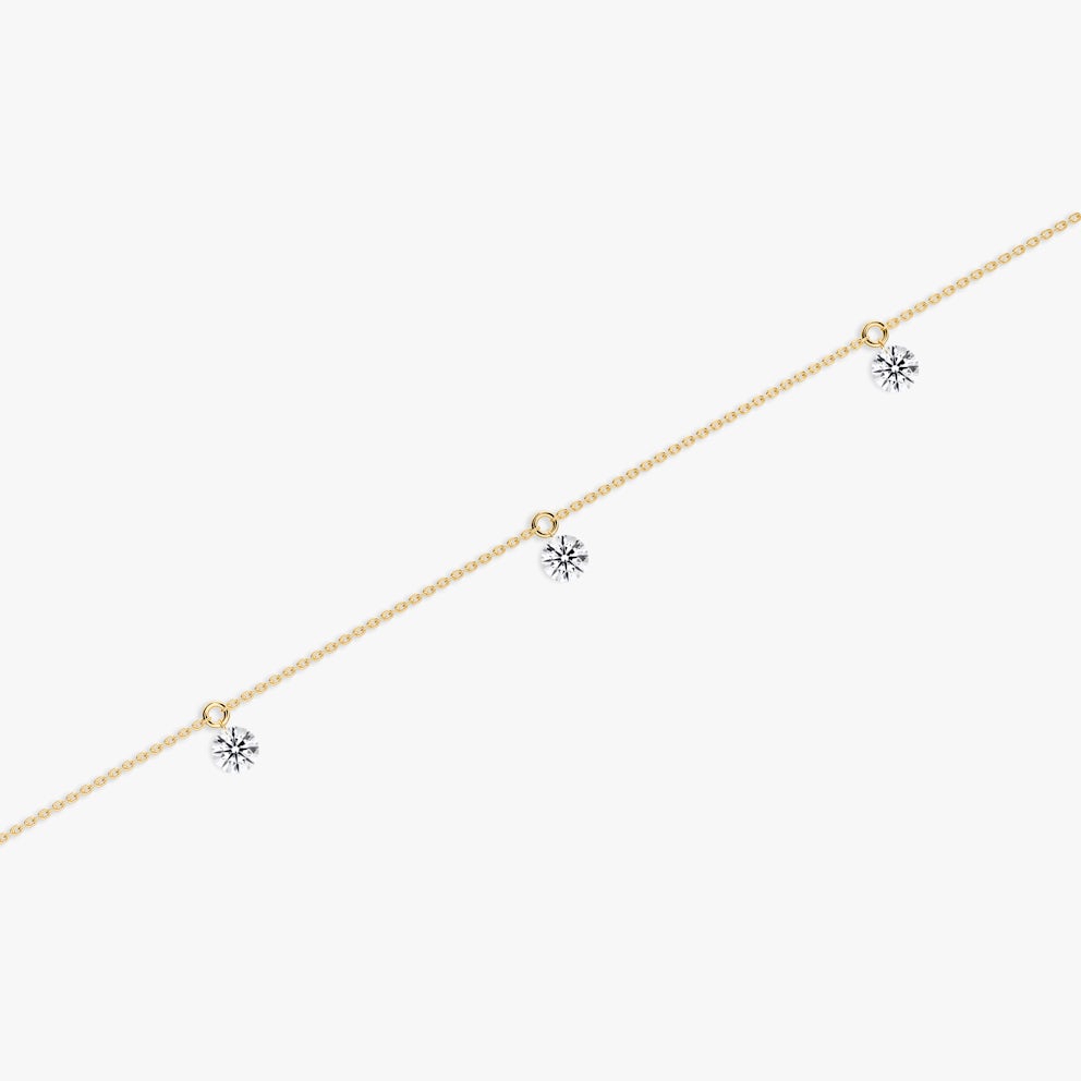 Large Floating Station Bracelet in Yellow Gold | 3 VRAI Created Diamonds