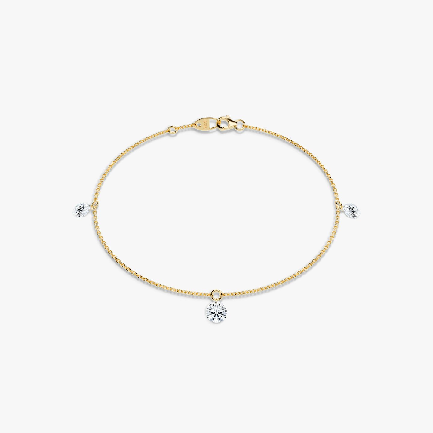 Floating Station Bracelet | Round Brilliant | 14k | Yellow Gold | diamondCount: 3 | diamondSize: large | chainLength: 7