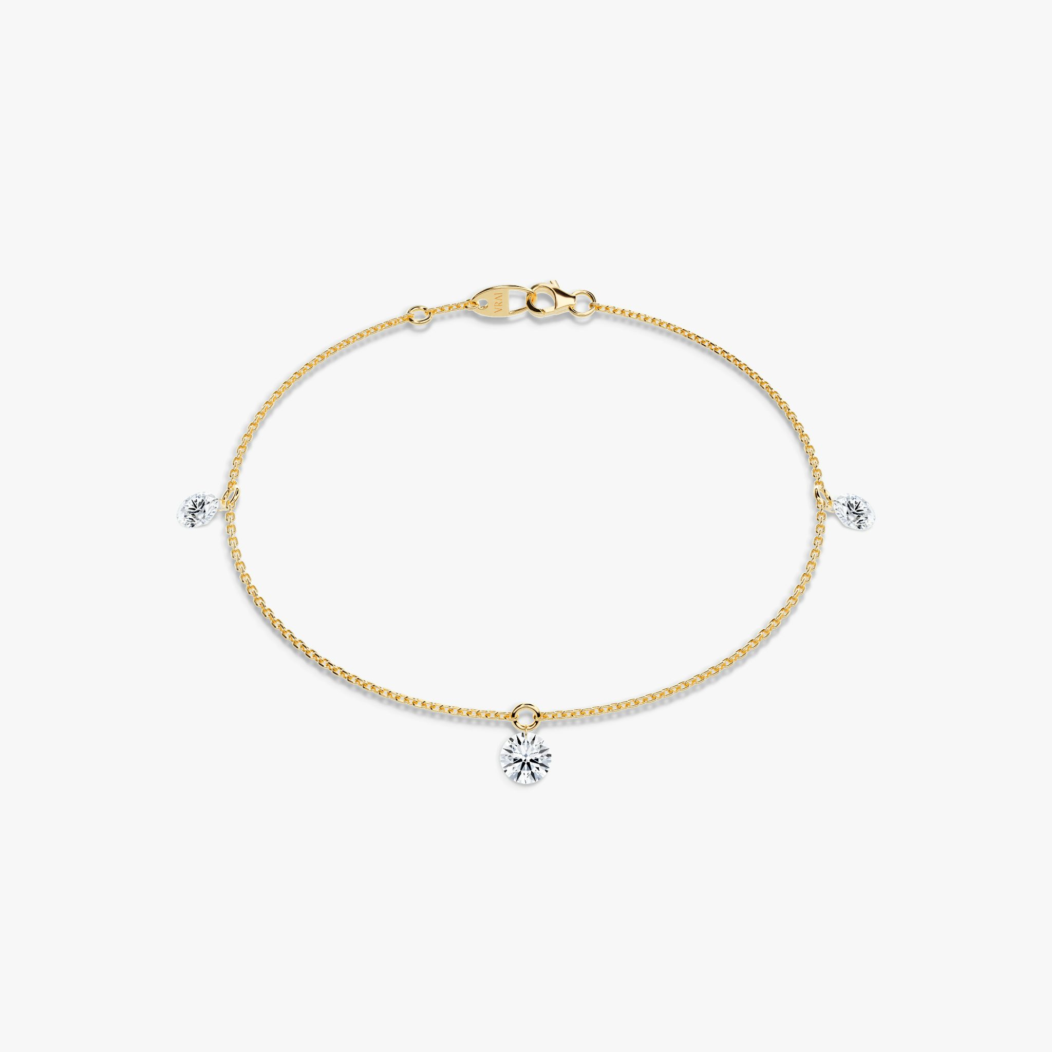 Floating Station Bracelet | Round Brilliant | 14k | Yellow Gold | diamondCount: 3 | diamondSize: large | chainLength: 7