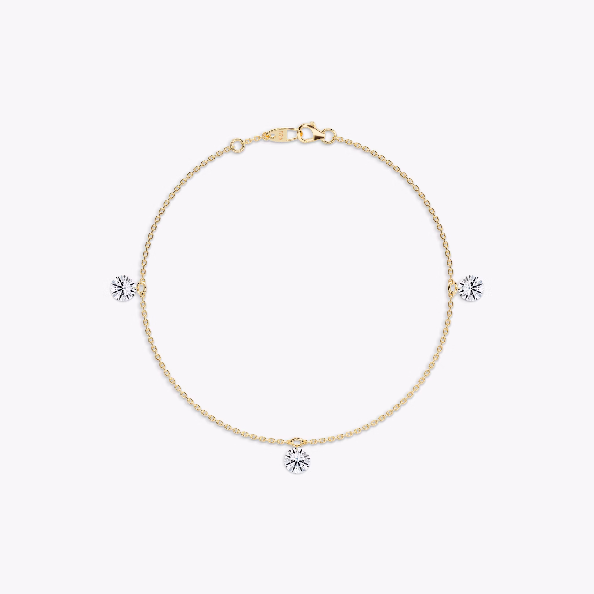 Floating Station Bracelet | Round Brilliant | 14k | Yellow Gold | diamondCount: 3 | diamondSize: large | chainLength: 7