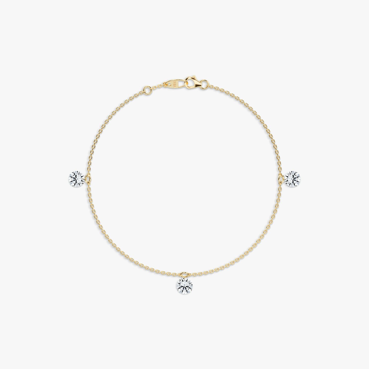 Floating Station Bracelet | Round Brilliant | 14k | Yellow Gold | diamondCount: 3 | diamondSize: large | chainLength: 7