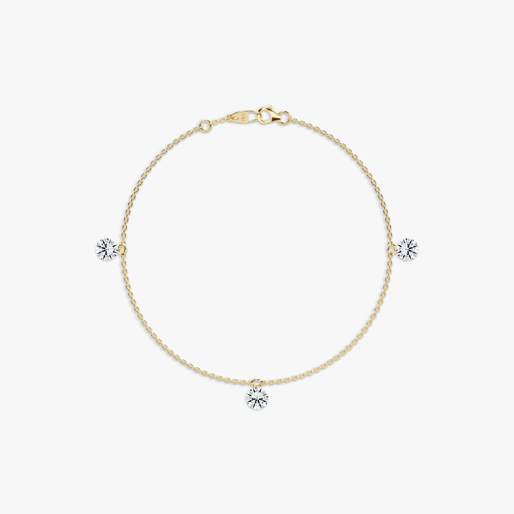 Floating Station Bracelet | Round Brilliant | 14k | Yellow Gold | diamondCount: 3 | diamondSize: large | chainLength: 7