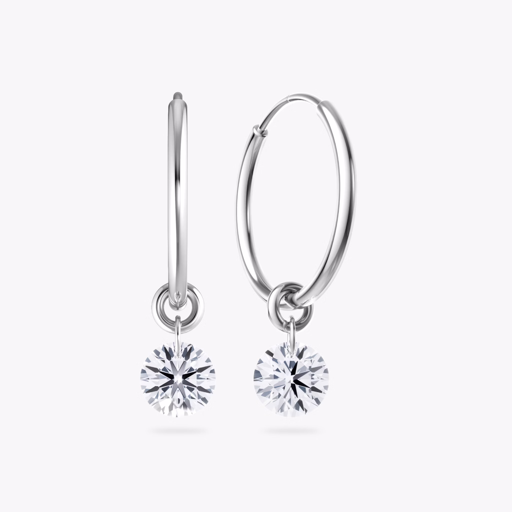 Floating Solitaire Huggie Hoops | Round Brilliant | 14k | White Gold