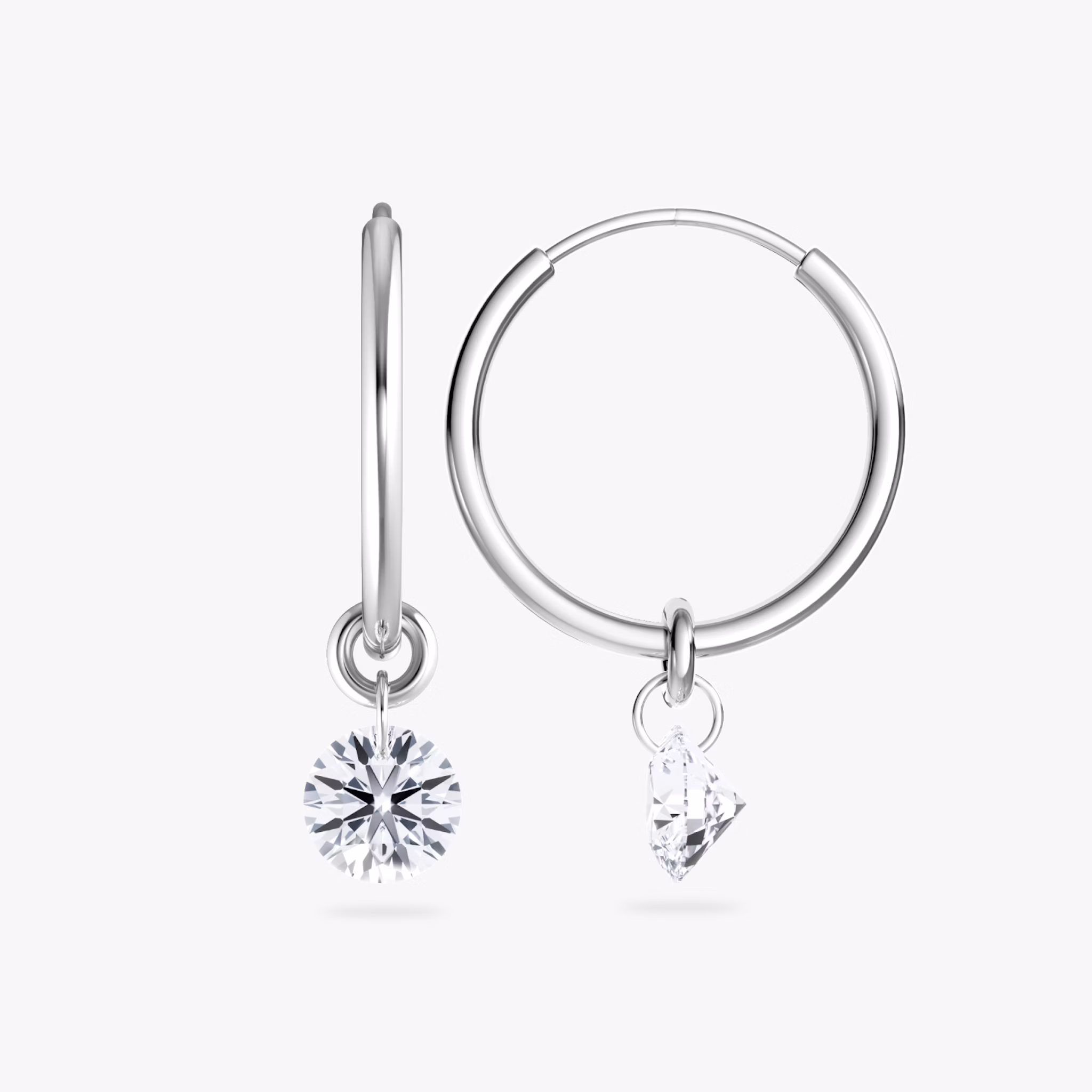 Floating Solitaire Huggie Hoops | Round Brilliant | 14k | White Gold