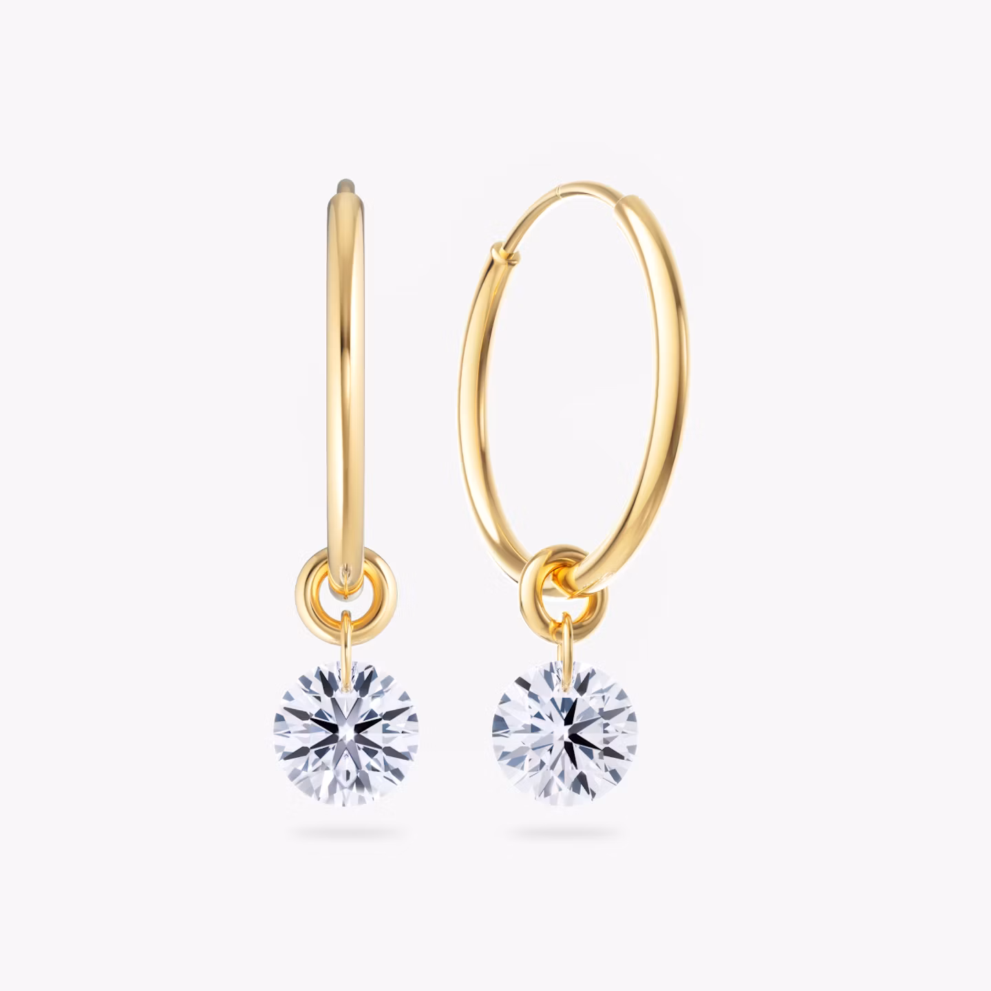 Floating Solitaire Huggie Hoops Round Brilliant | Yellow Gold