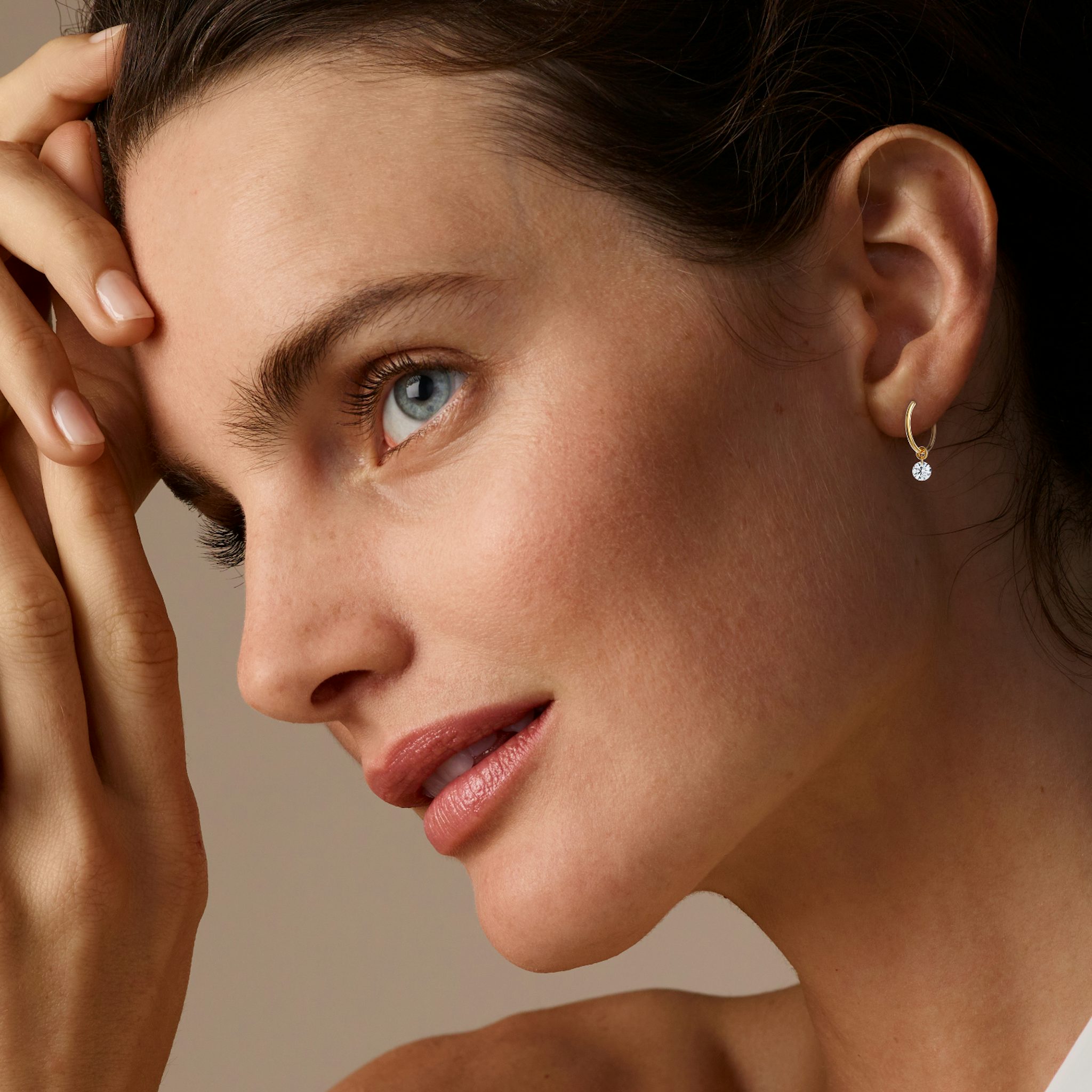 Floating Solitaire Huggie Hoops | Round Brilliant | 14k | Yellow Gold