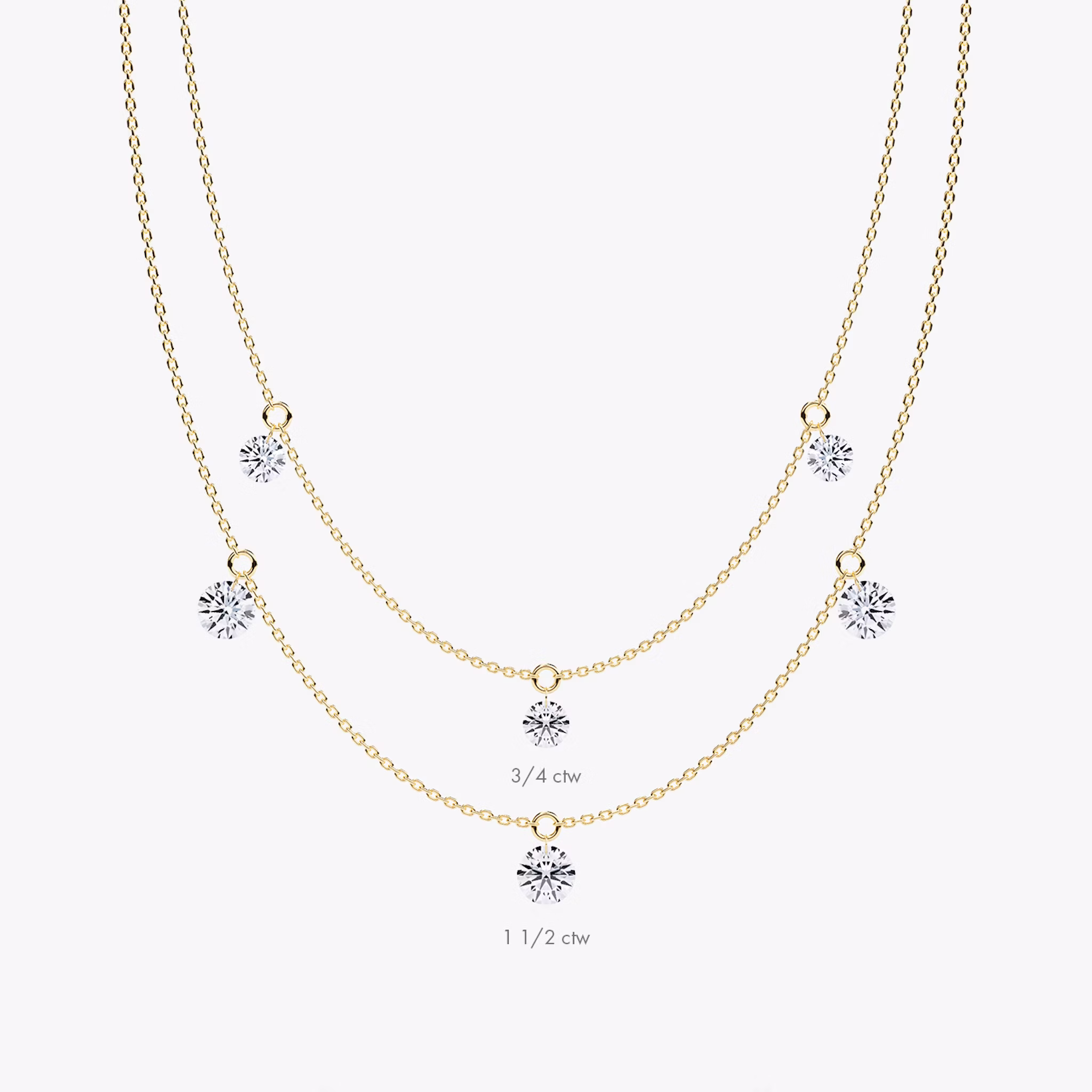Floating Station Necklace | Round Brilliant | 14k | Yellow Gold | diamondCount: 3 | diamondSize: original | chainLength: 16-18