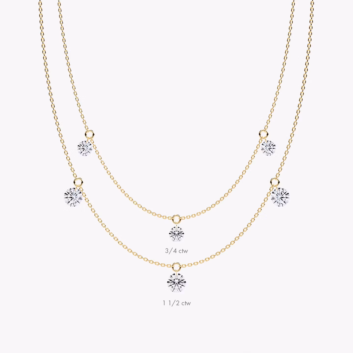Floating Station Necklace | Round Brilliant | 14k | Yellow Gold | diamondCount: 3 | diamondSize: large | chainLength: 16-18