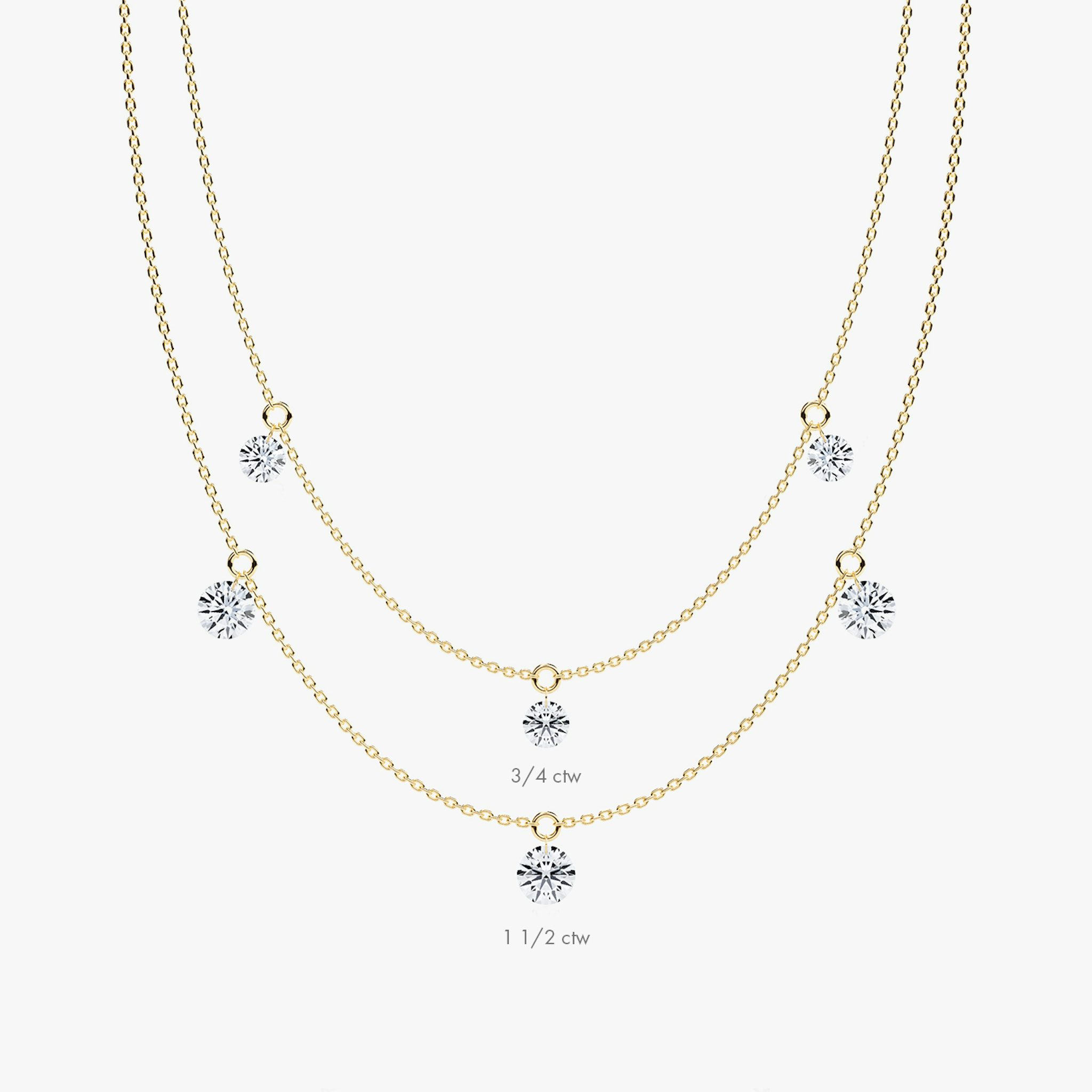 Floating Station Necklace | Round Brilliant | 14k | Yellow Gold | diamondCount: 3 | diamondSize: original | chainLength: 16-18