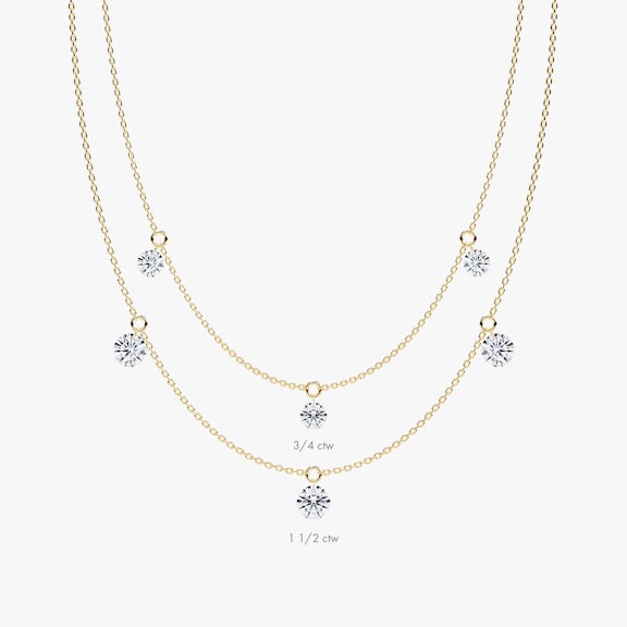 Original Floating Station Necklace in Yellow Gold | 3 VRAI Created Diamonds