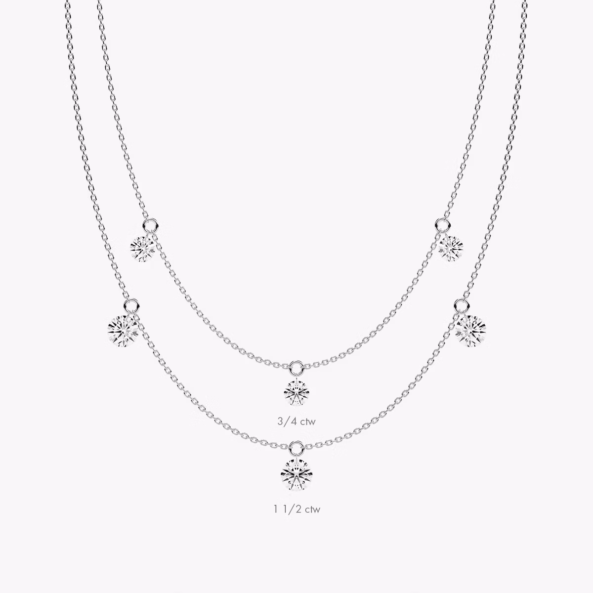 Floating Station Necklace | Round Brilliant | 14k | White Gold | diamondCount: 3 | diamondSize: original | chainLength: 16-18