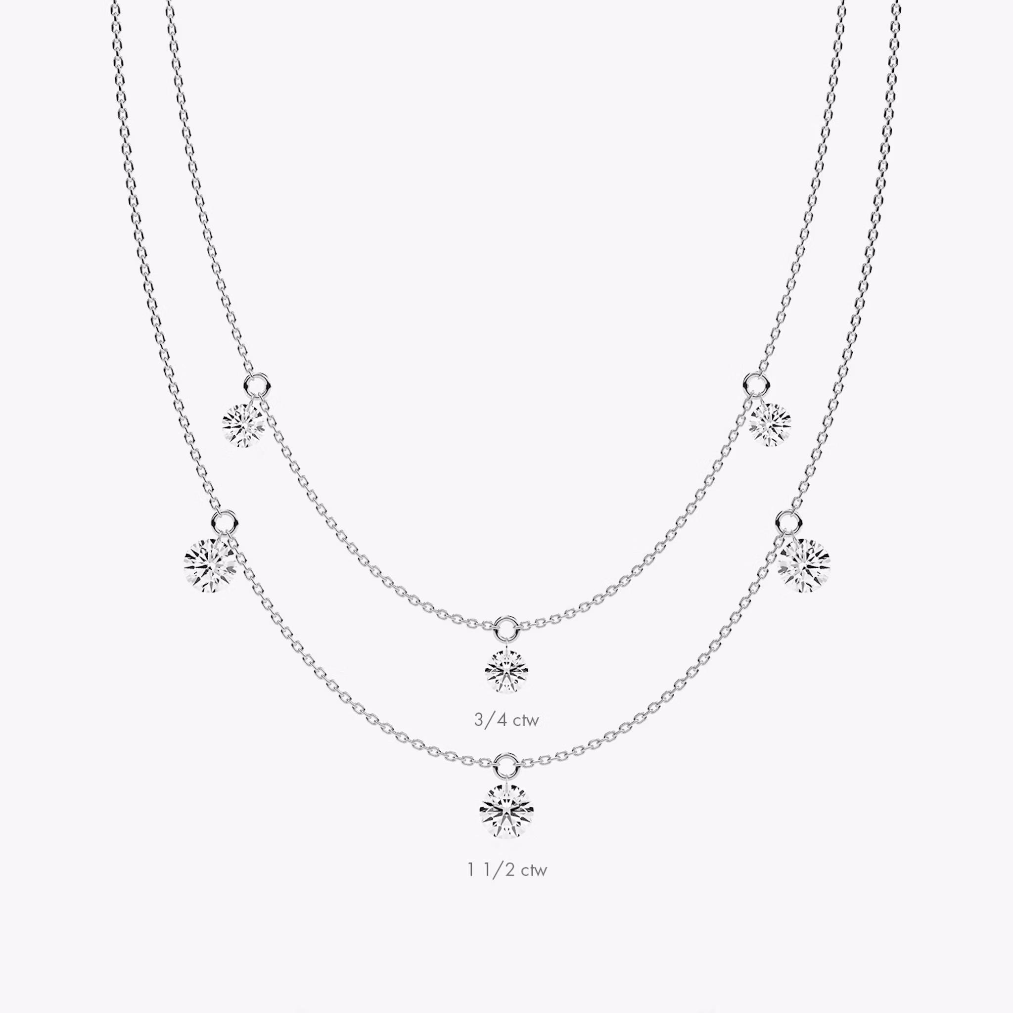 Floating Station Necklace | Round Brilliant | 14k | White Gold | diamondCount: 3 | diamondSize: original | chainLength: 16-18