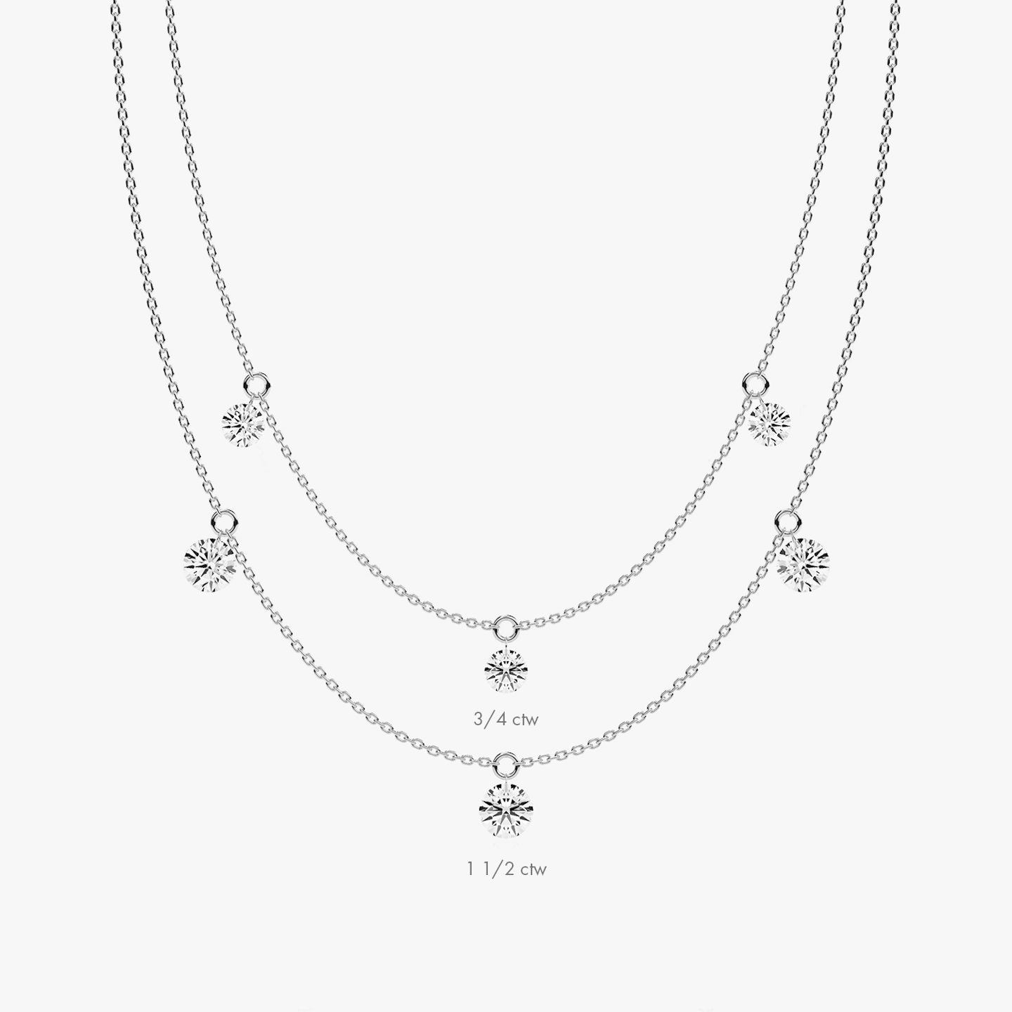 Floating Station Necklace | Round Brilliant | 14k | White Gold | diamondCount: 3 | diamondSize: original | chainLength: 16-18