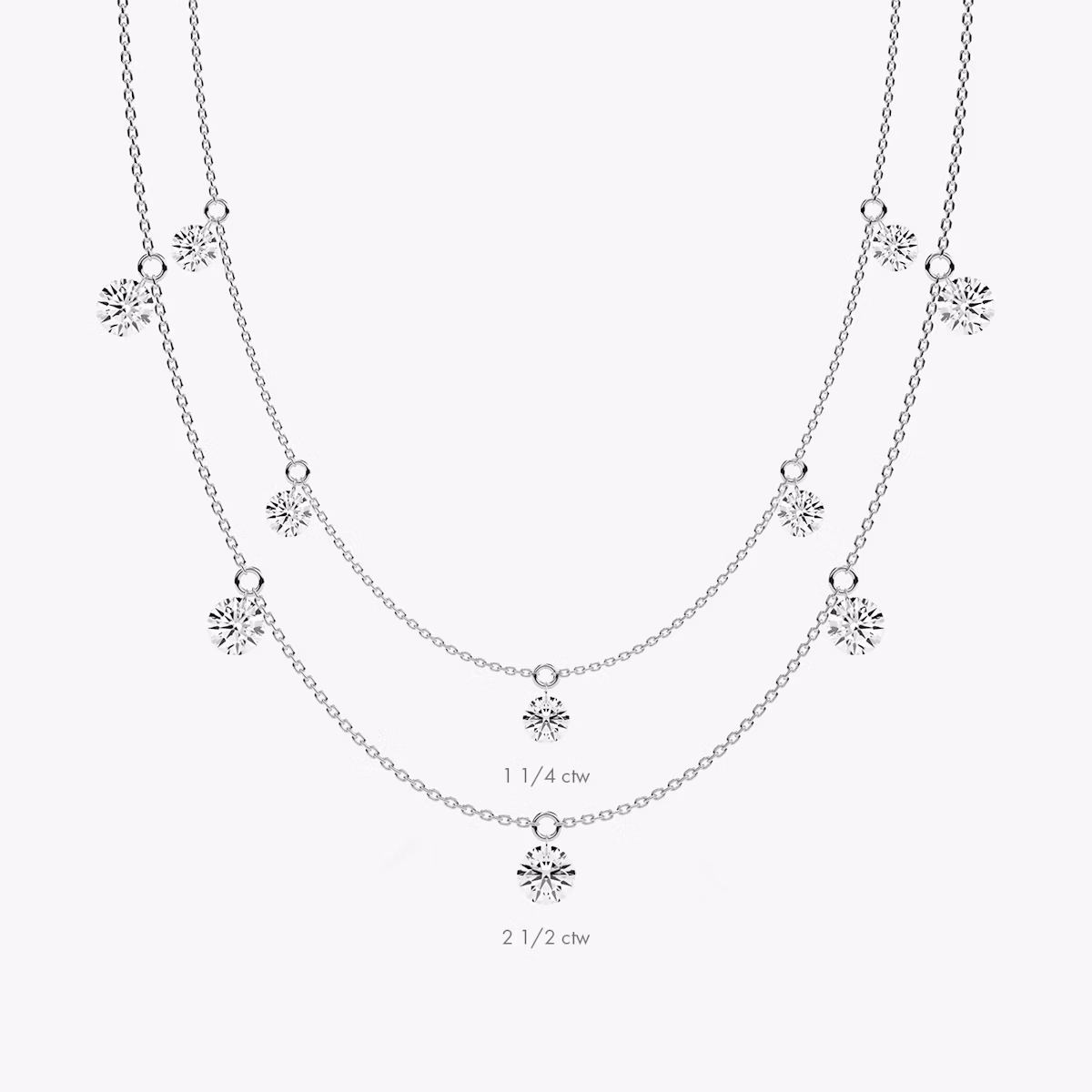 Floating Station Necklace | Round Brilliant | 14k | White Gold | diamondCount: 5 | diamondSize: original | chainLength: 16-18