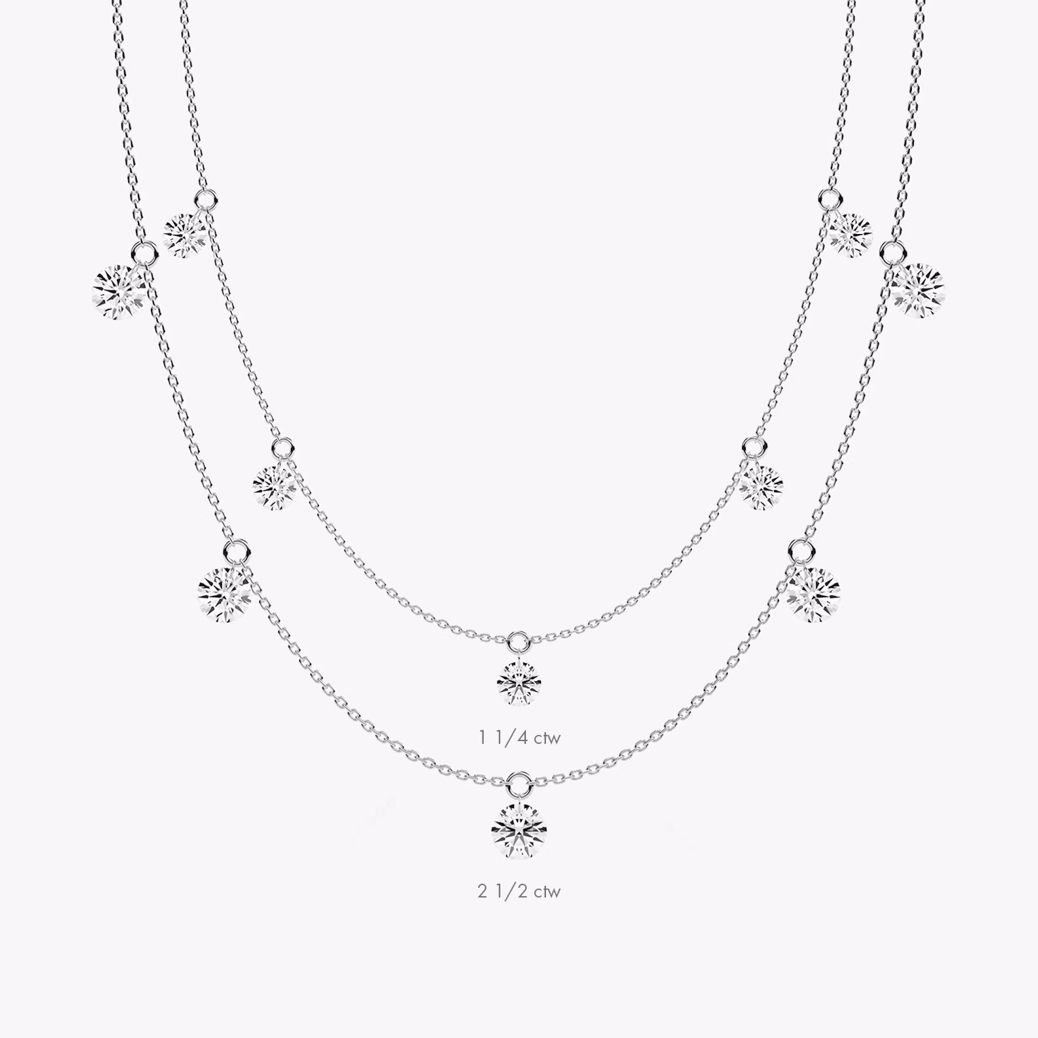 Floating Station Necklace | Round Brilliant | 14k | White Gold | diamondCount: 5 | diamondSize: original | chainLength: 16-18