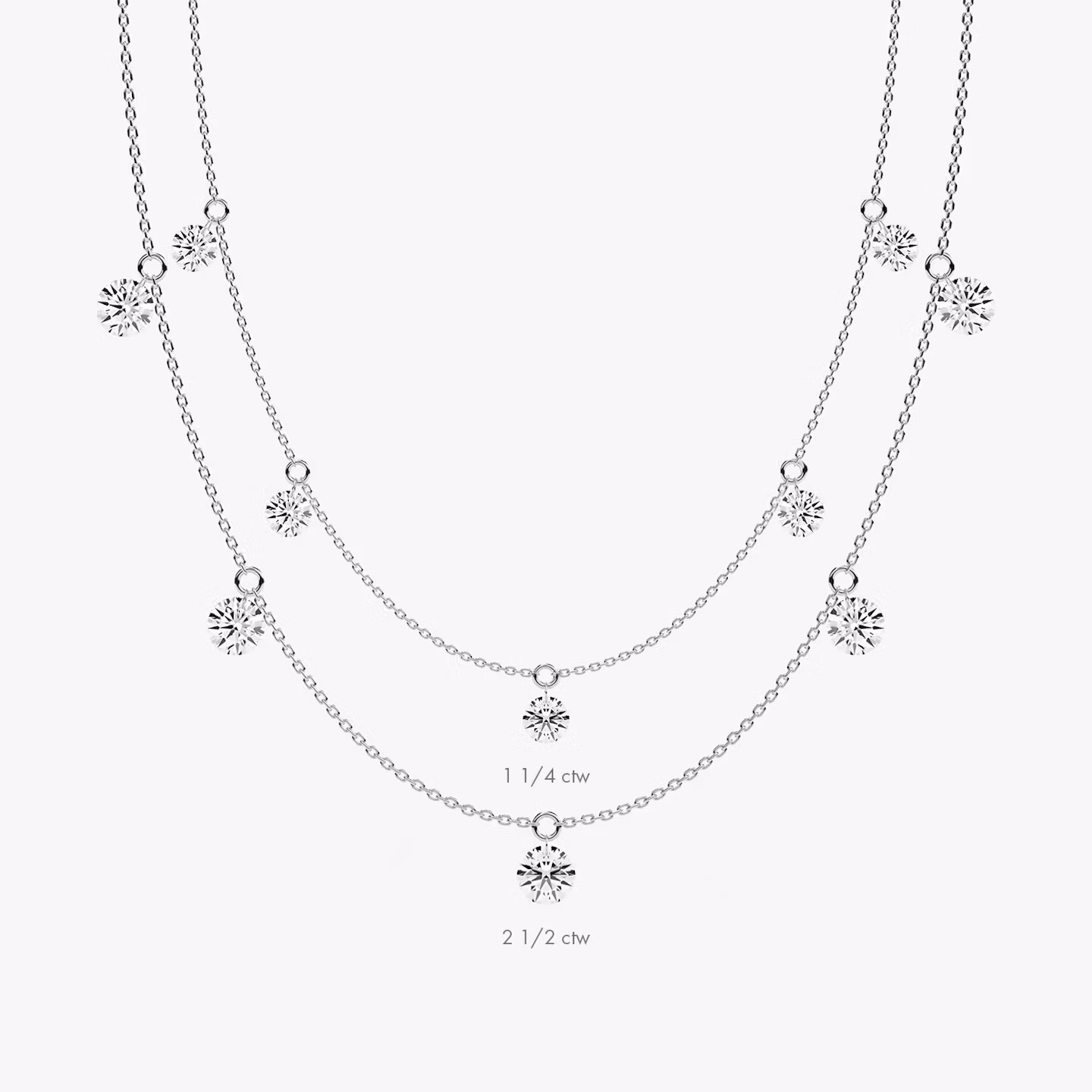 Floating Station Necklace | Round Brilliant | 14k | White Gold | diamondCount: 5 | diamondSize: original | chainLength: 16-18