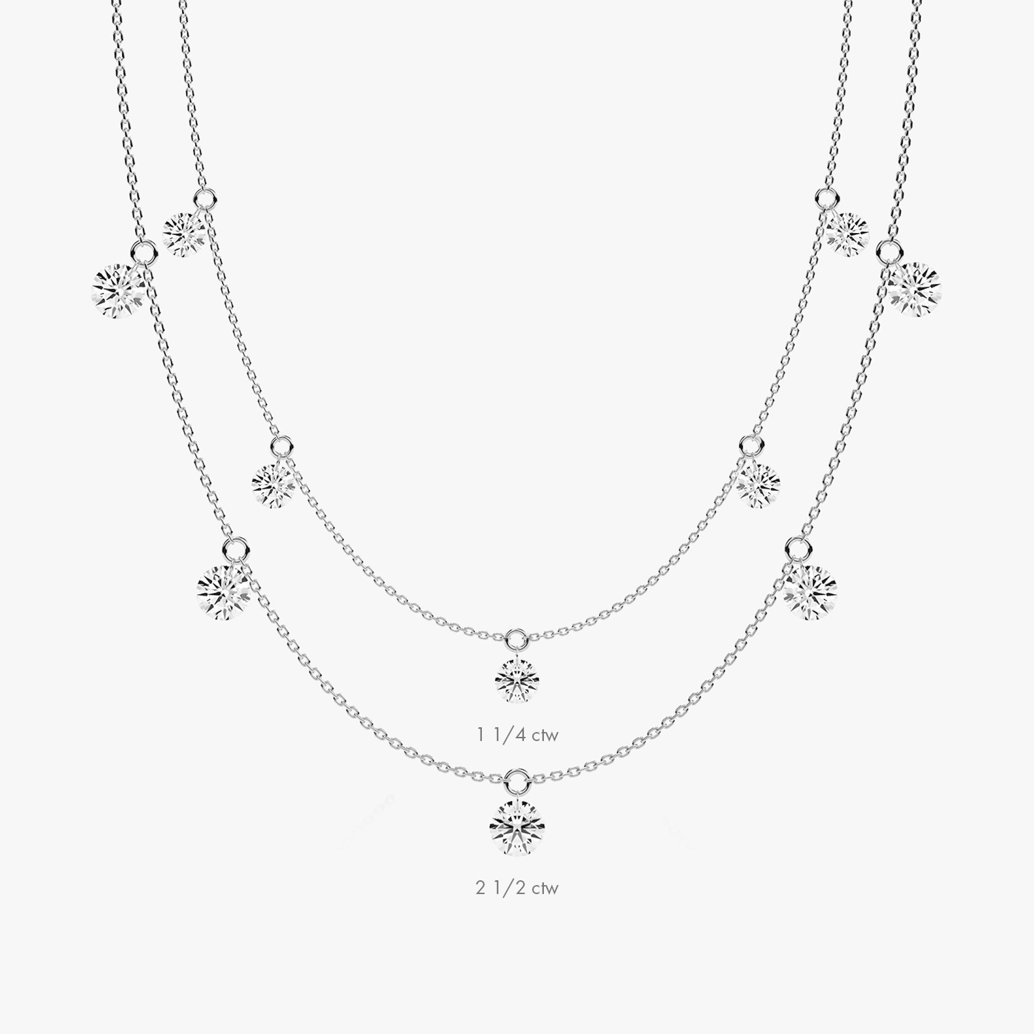 Floating Station Necklace | Round Brilliant | 14k | White Gold | diamondCount: 5 | diamondSize: original | chainLength: 16-18