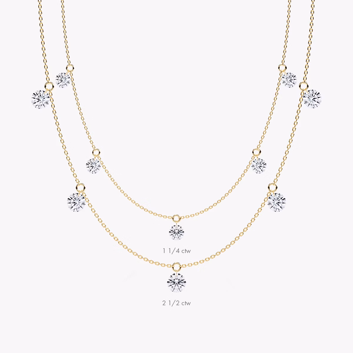 Floating Station Necklace | Round Brilliant | 14k | Yellow Gold | diamondCount: 5 | diamondSize: original | chainLength: 16-18