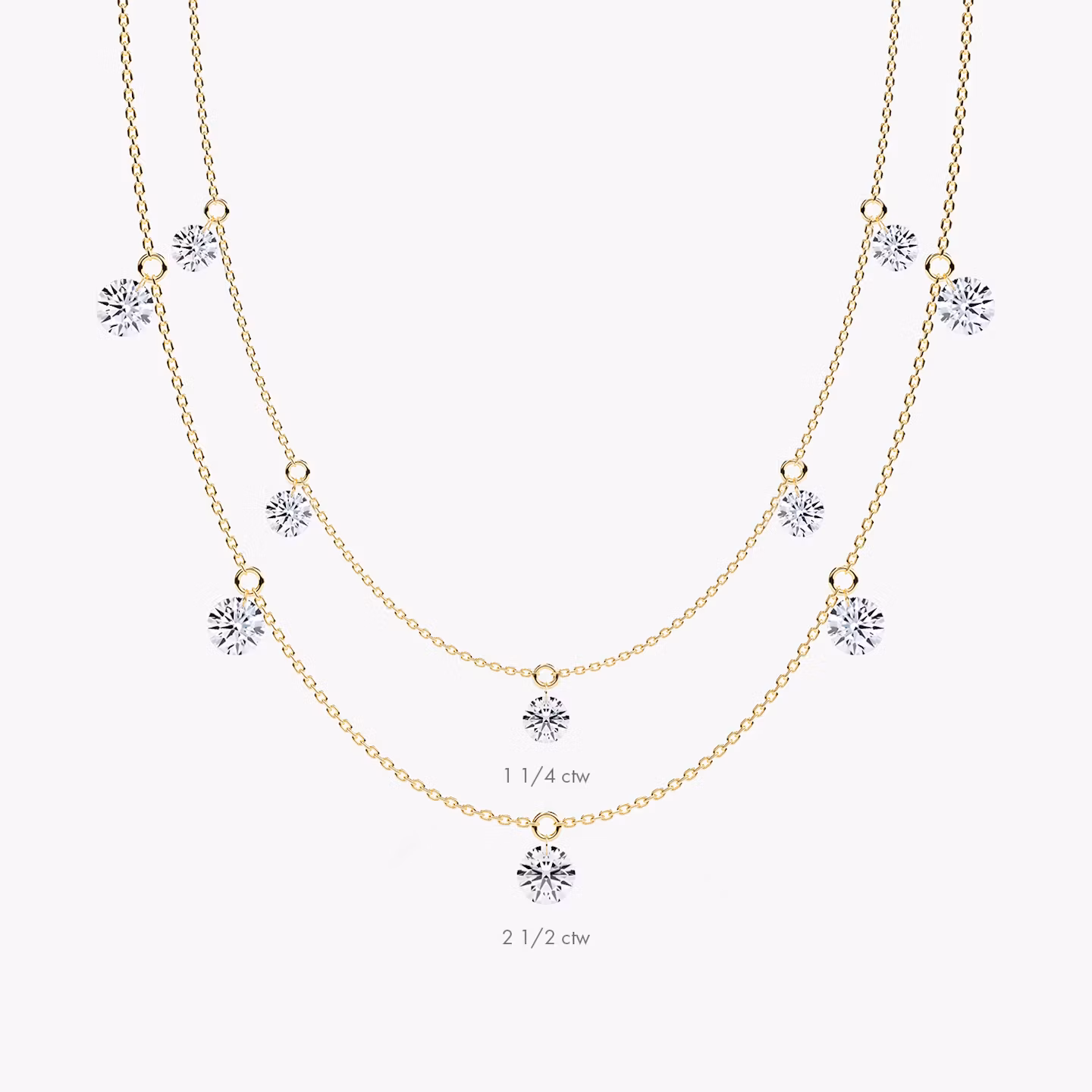 Floating Station Necklace | Round Brilliant | 14k | Yellow Gold | diamondCount: 5 | diamondSize: original | chainLength: 16-18