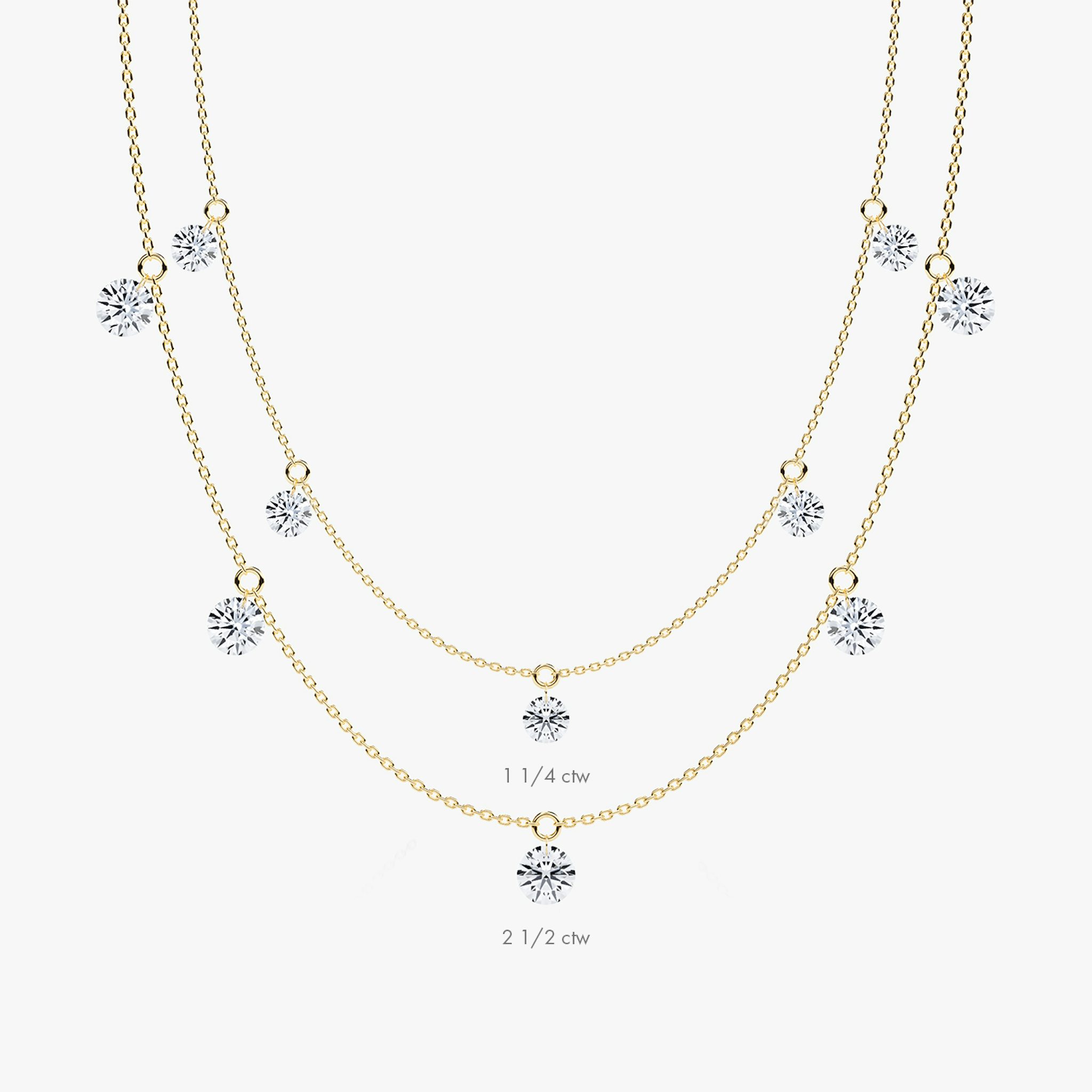 Floating Station Necklace | Round Brilliant | 14k | Yellow Gold | diamondCount: 5 | diamondSize: original | chainLength: 16-18
