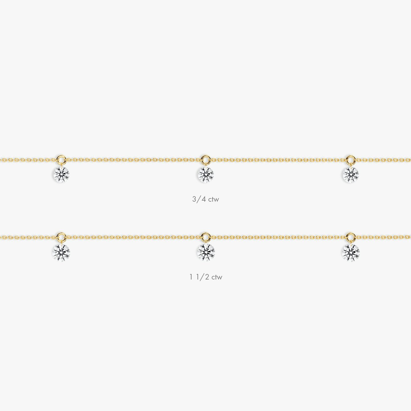 Floating Station Bracelet | Round Brilliant | 14k | Yellow Gold | diamondCount: 3 | diamondSize: original | chainLength: 7