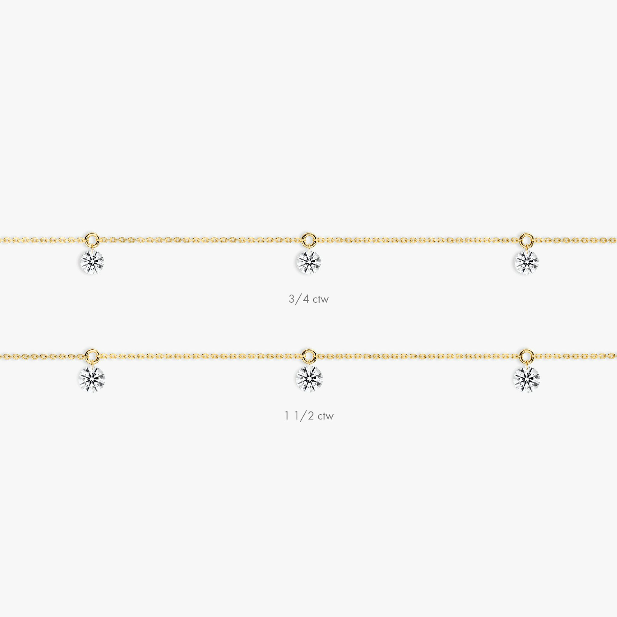 Floating Station Bracelet | Round Brilliant | 14k | Yellow Gold | diamondCount: 3 | diamondSize: original | chainLength: 7