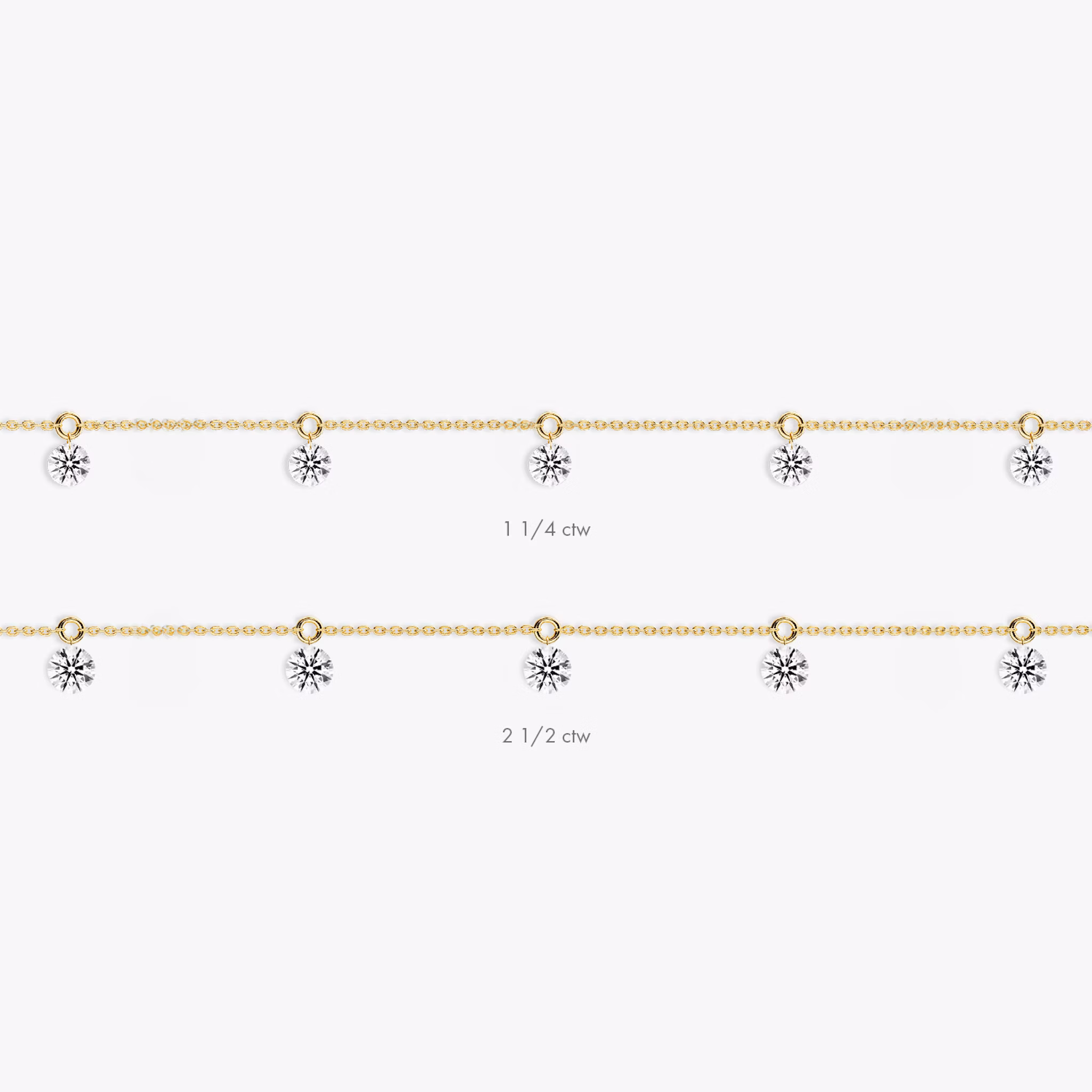 Floating Station Bracelet | Round Brilliant | 14k | Yellow Gold | diamondCount: 5 | diamondSize: original | chainLength: 7