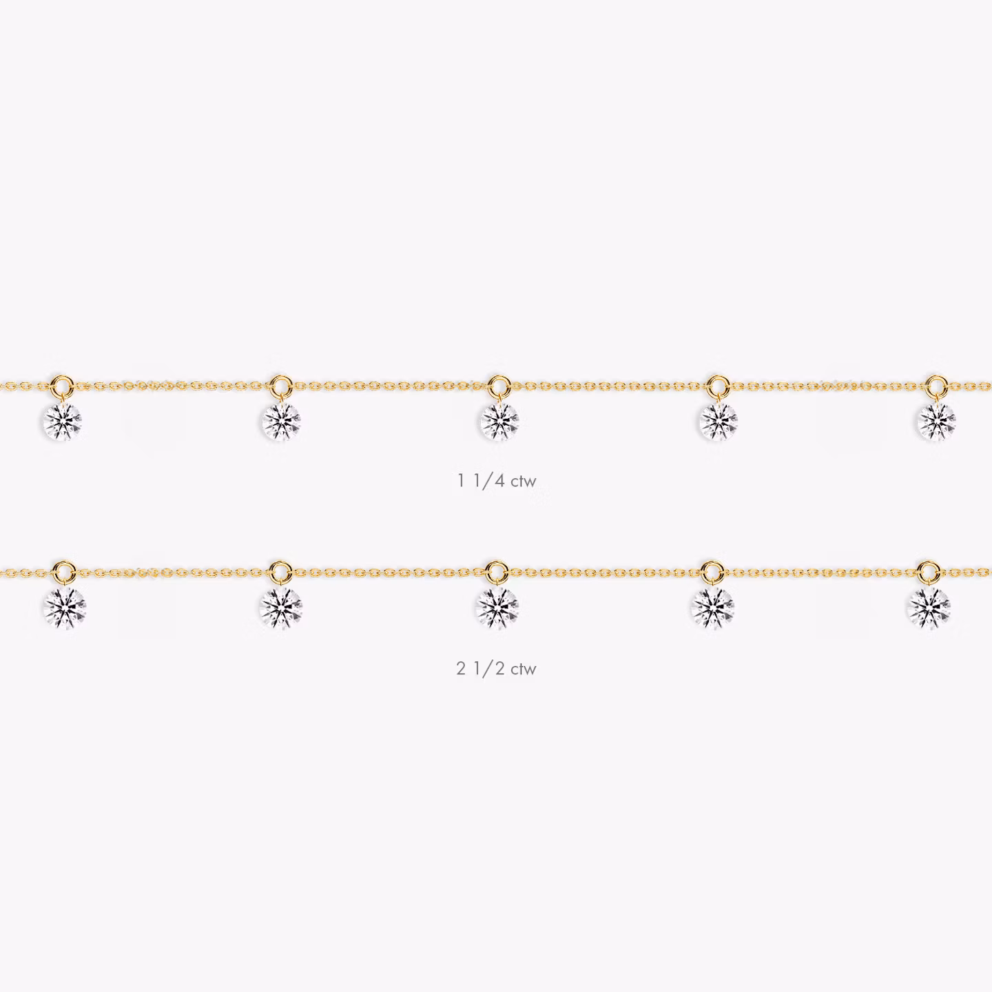 Floating Station Bracelet | Round Brilliant | 14k | Yellow Gold | diamondCount: 5 | diamondSize: original | chainLength: 7
