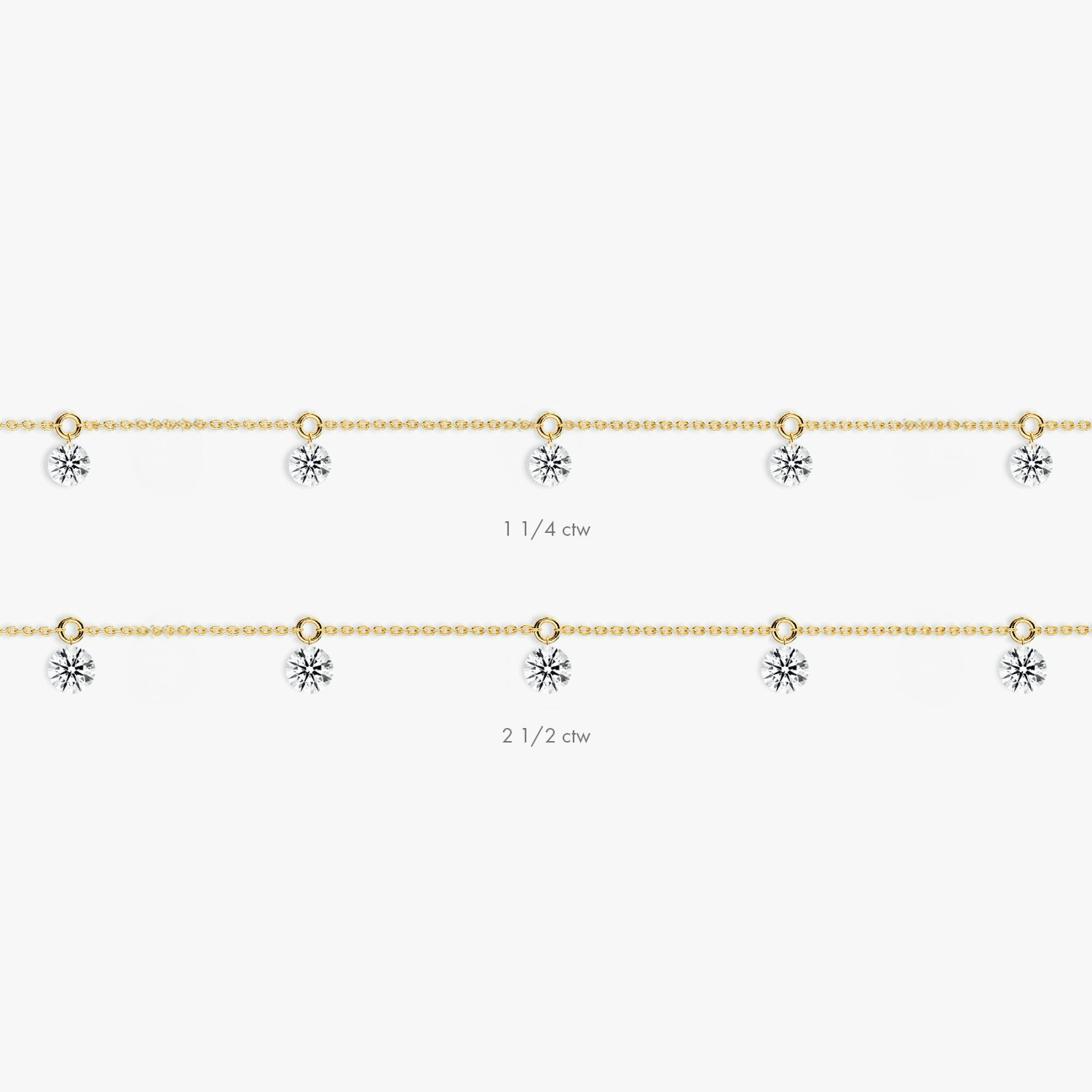 Floating Station Bracelet | Round Brilliant | 14k | Yellow Gold | diamondCount: 5 | diamondSize: original | chainLength: 7