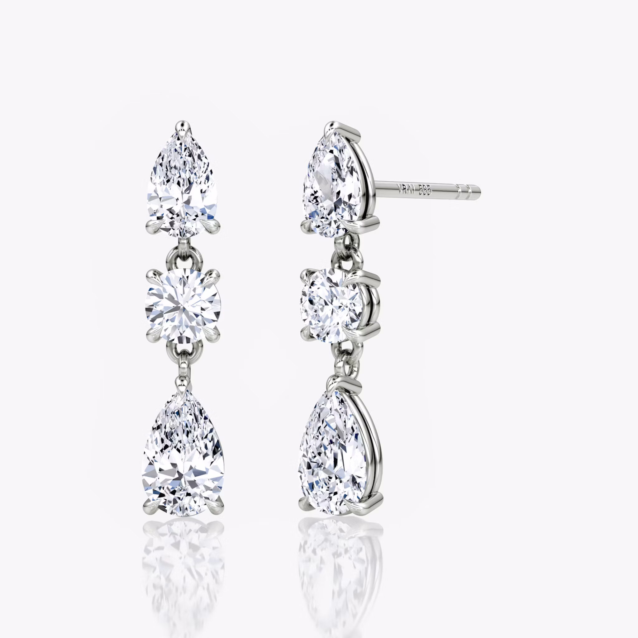 Three Stone Drop Ohrring Rund und Tropfen | White Gold