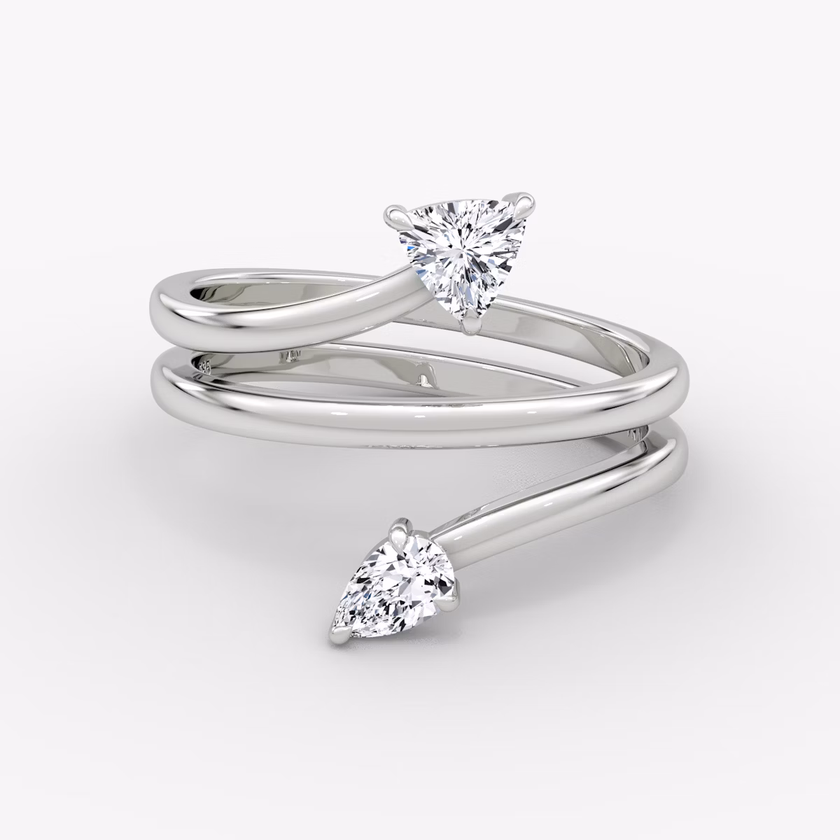 Bypass Wrap Ring | Trillion + Pear | 14k | White Gold