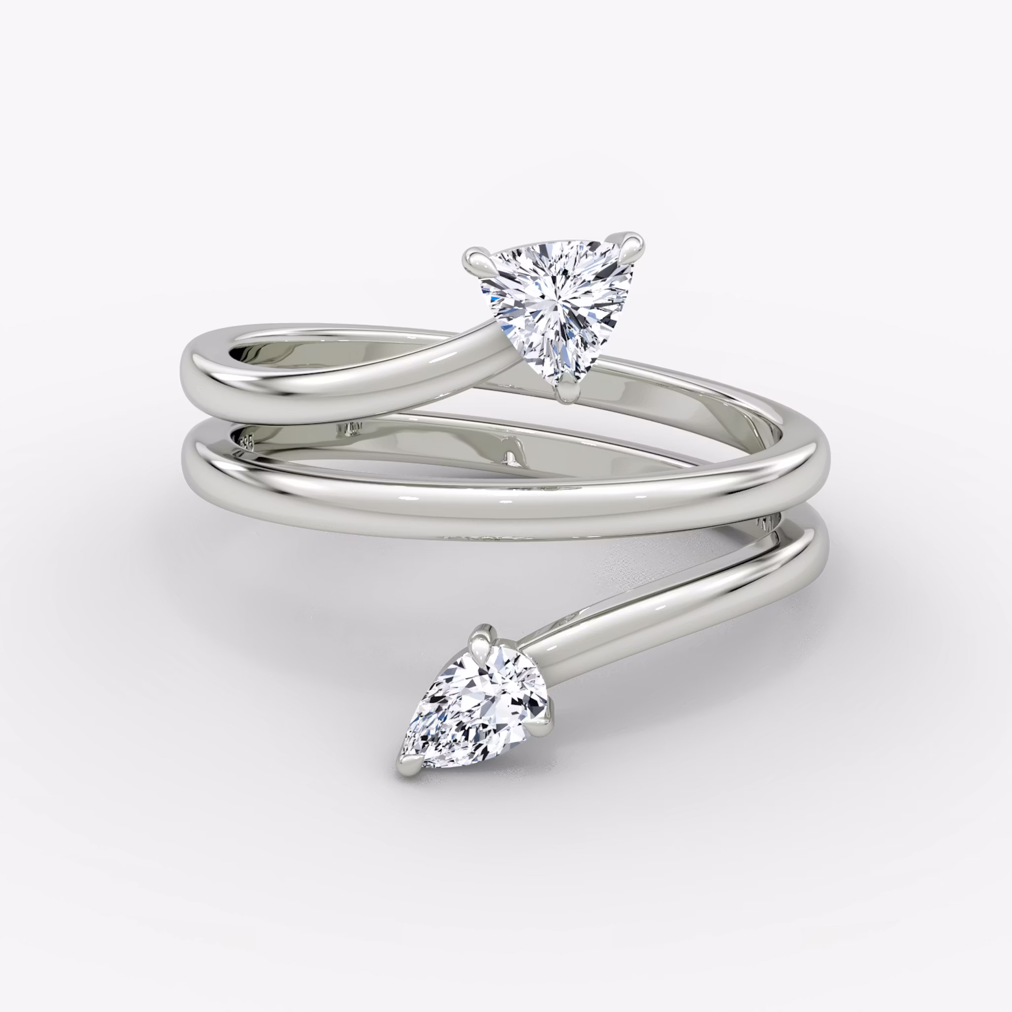 Bypass Wrap Ring Trillion + Pear | White Gold
