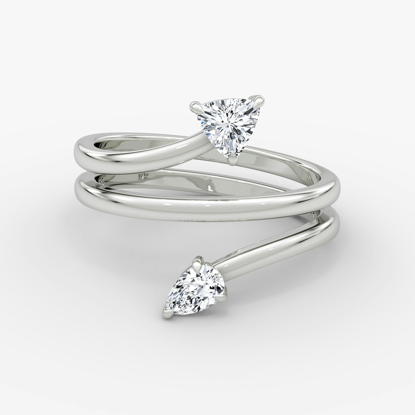 Bypass Wrap Ring | Trillion + Pear | 14k | White Gold