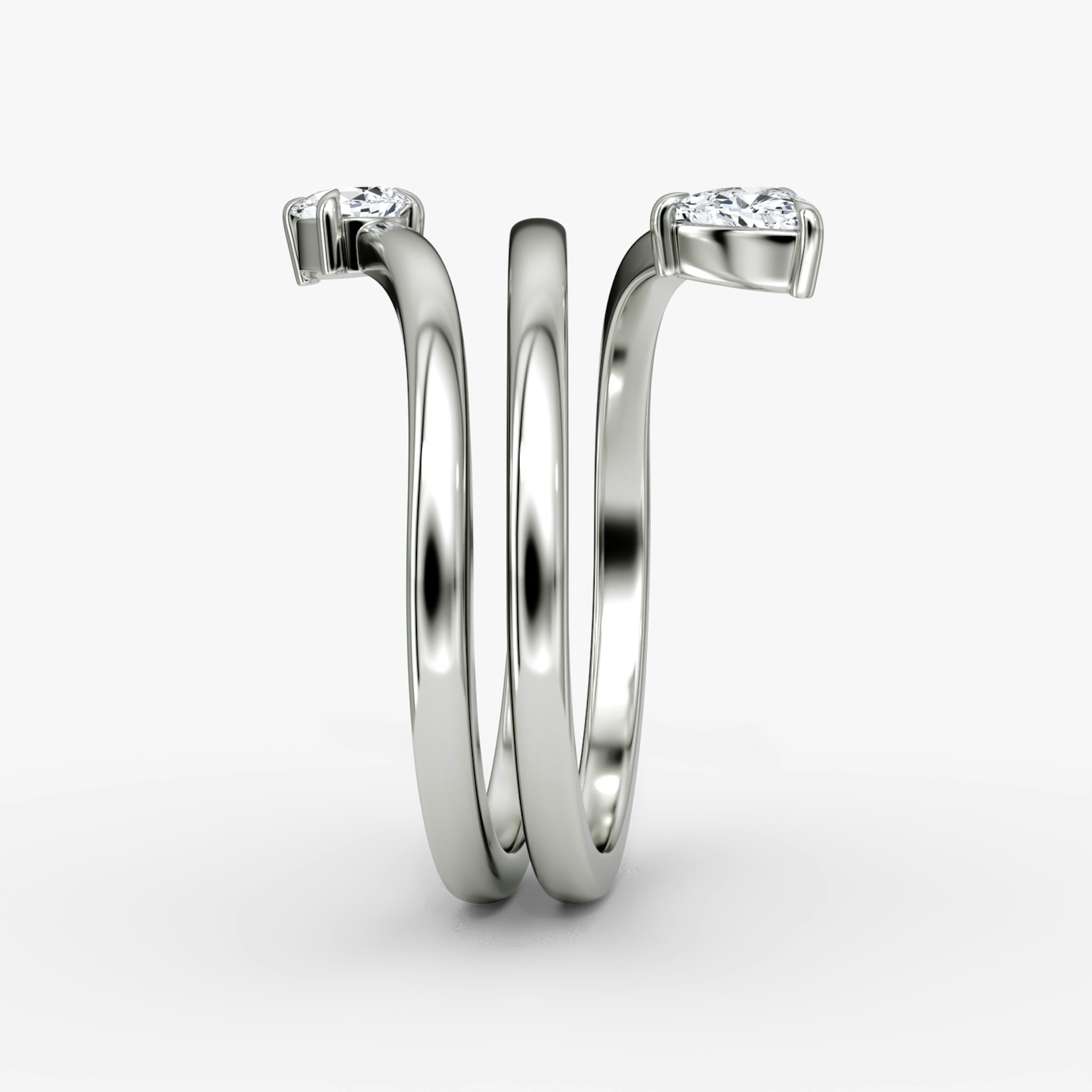 Bypass Wrap Ring | Trillion + Pear | 14k | White Gold