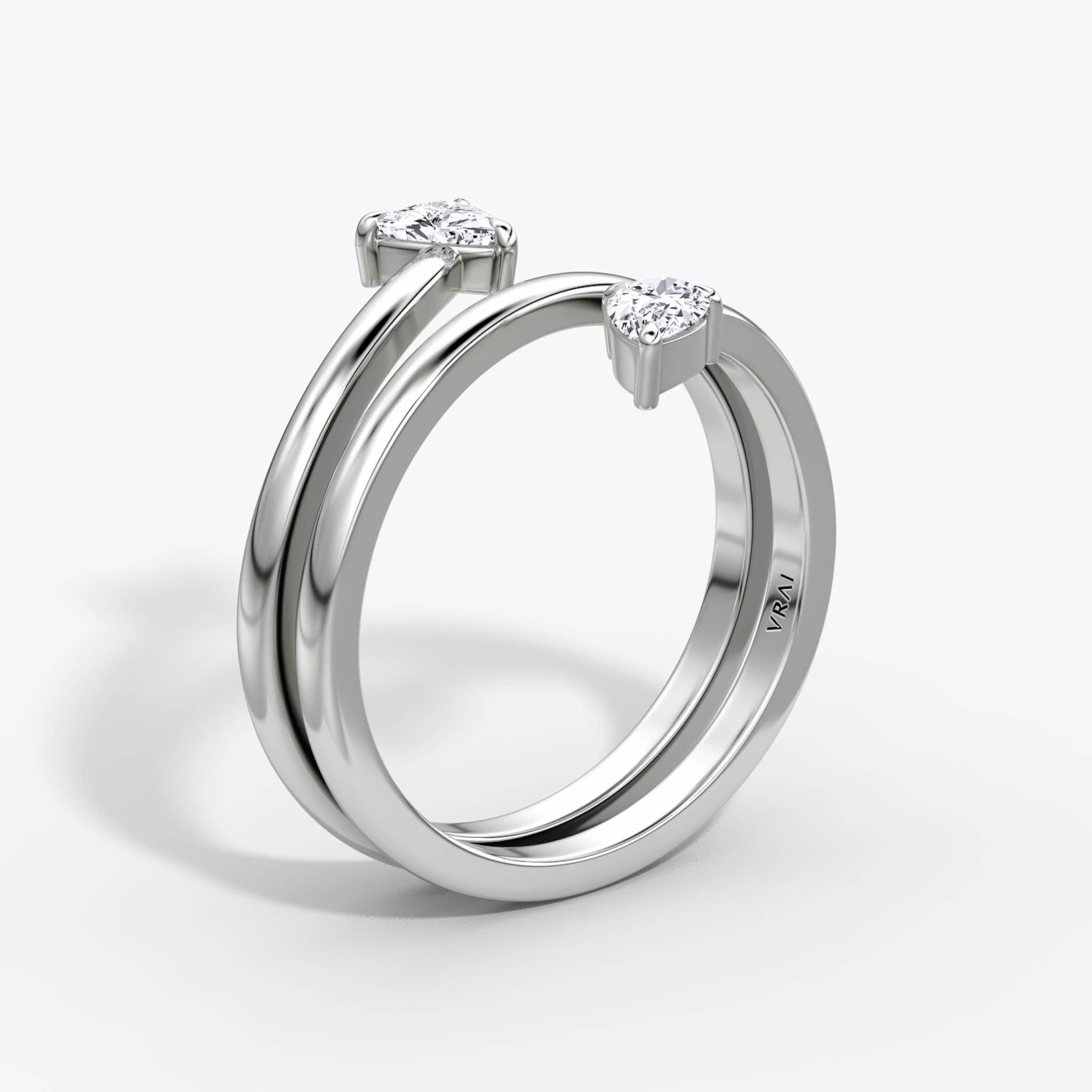 Bypass Wrap Ring | Trillion + Pear | 14k | White Gold