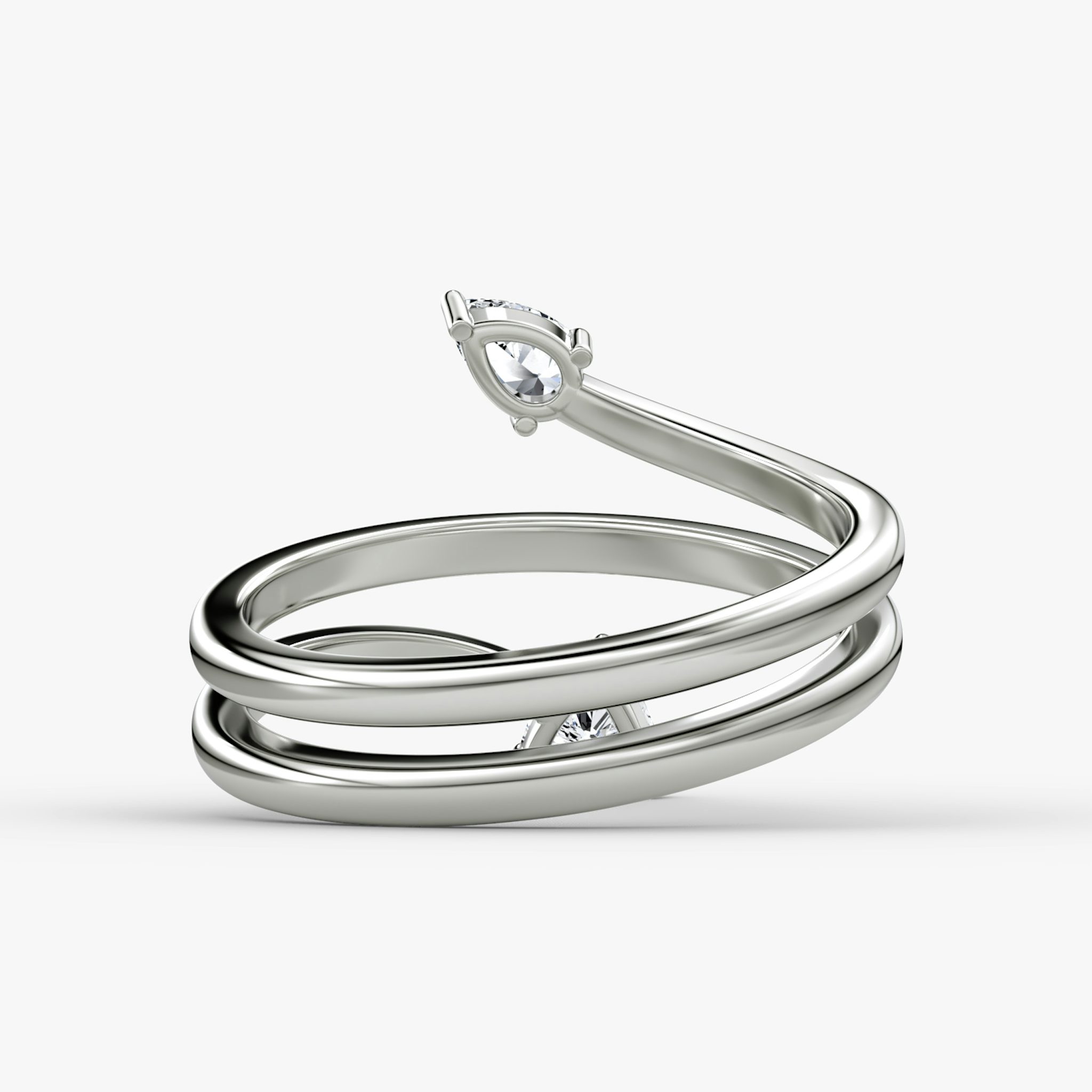Bypass Wrap Ring | Trillion + Pear | 14k | White Gold